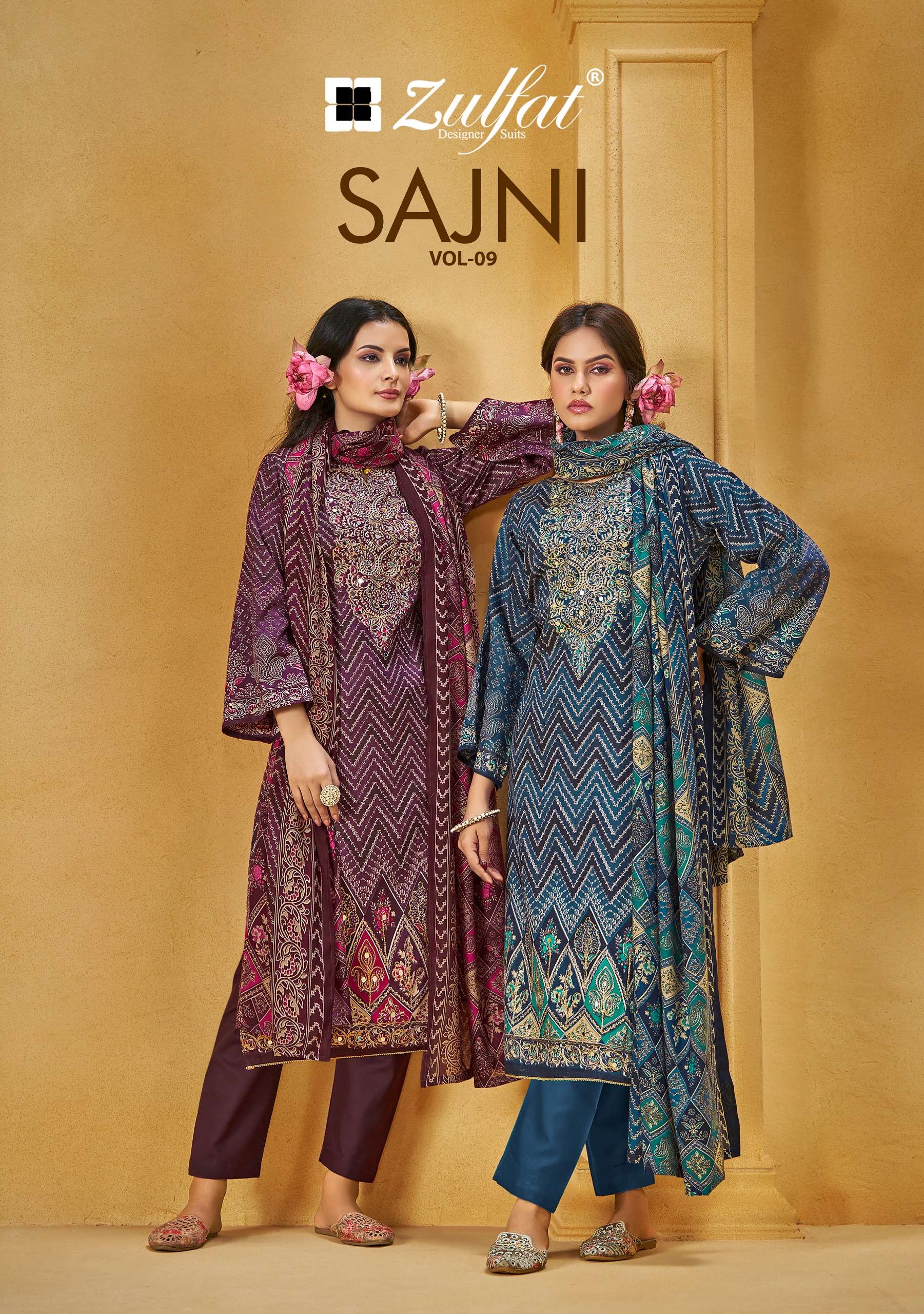 ZULFAT DESIGNER SUITS SAJNI VOL 9 JAM COTTON EXCLUSIVE SALWA...