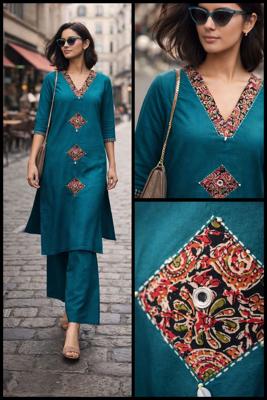 2 PIECE COLLECTION COTTON V NECK KURTI AJRAKH PATTER AND PAN...