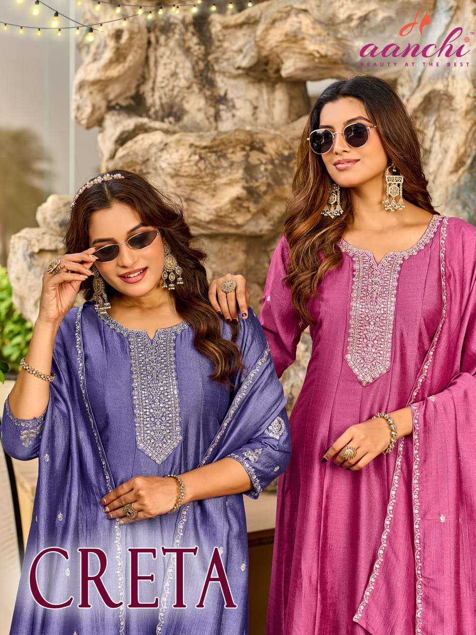 AANCHI CRETA TRADITIONAL SILK RUND KURTI SUIT FANCY EMBROIDE...
