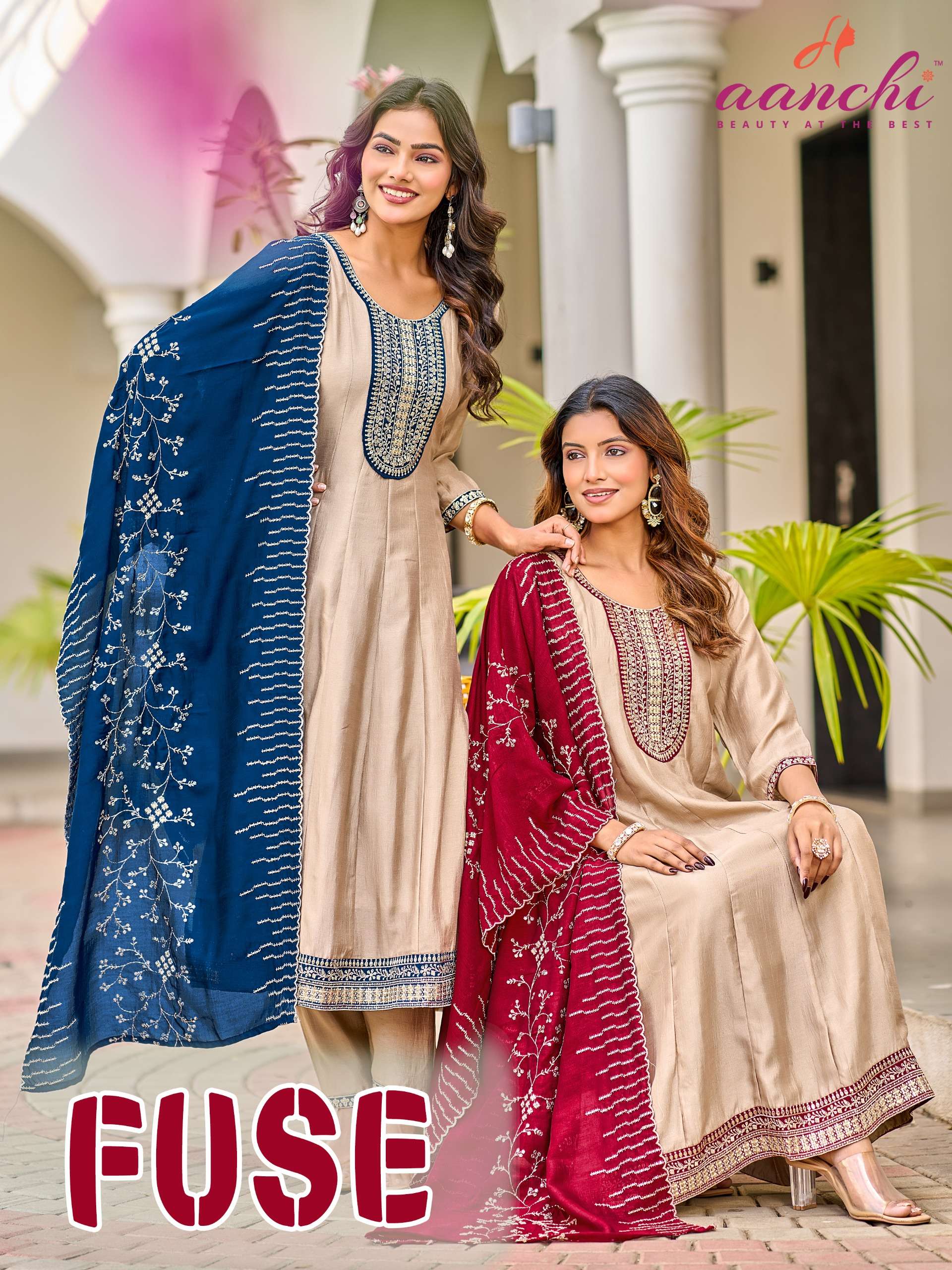 AANCHI FUSE VICHITRA SILK CONTRAST ANARKALI TYPE KURTI SUIT ...