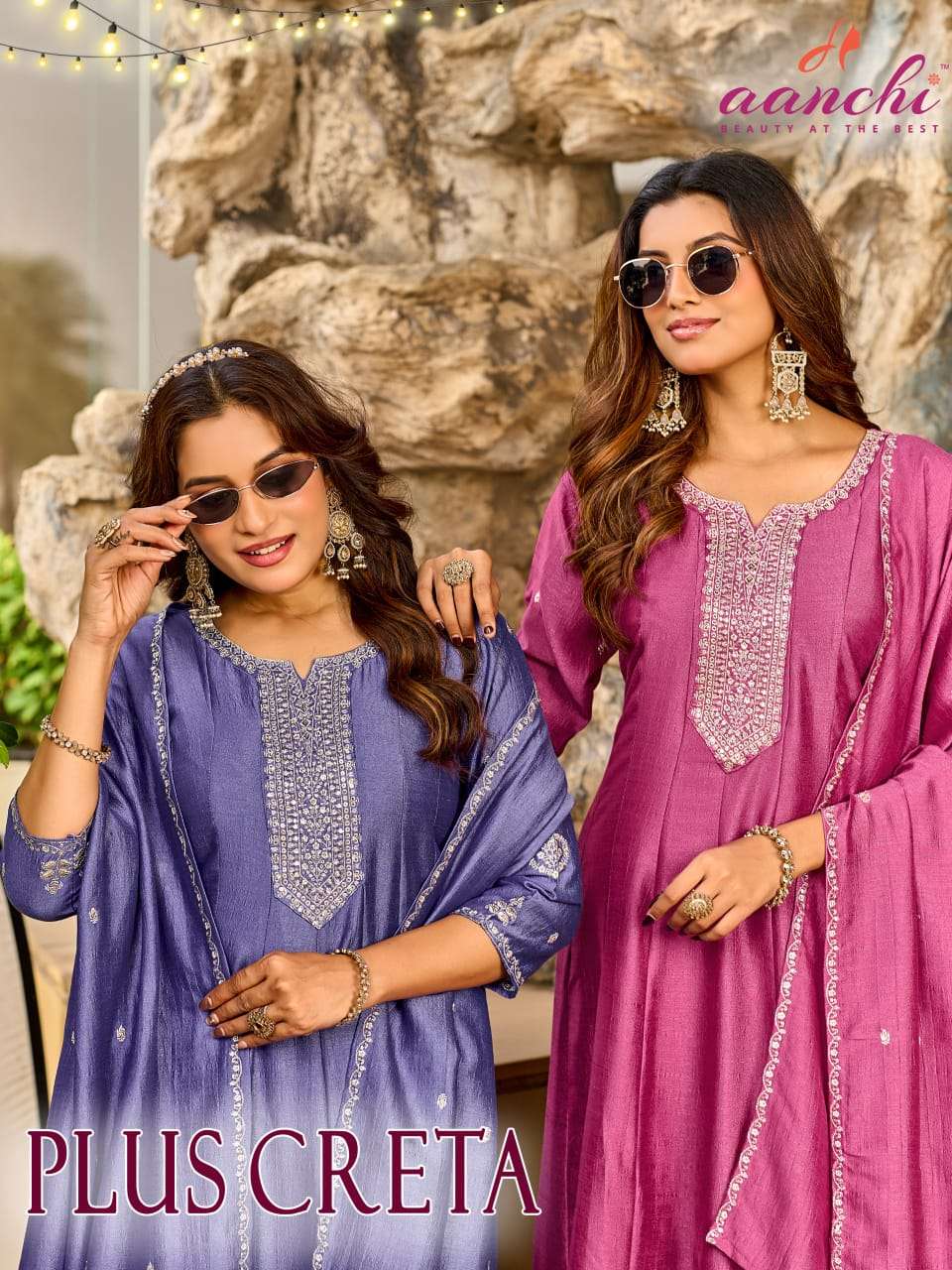 AANCHI PLUS CRETA ANARKALI STYLE KURTI SUIT SILK FANCY EMBRO...