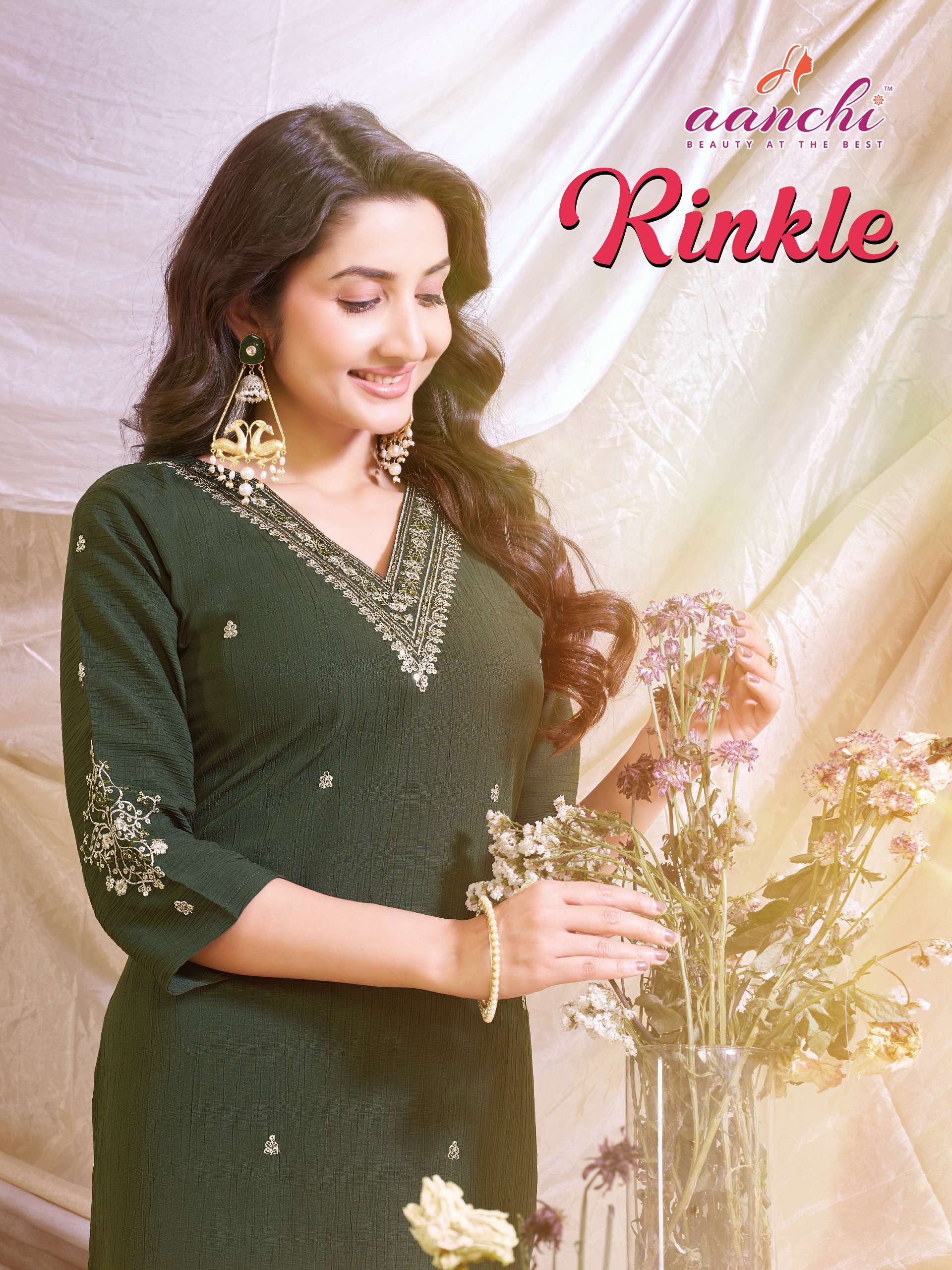 AANCHI RINKLE BRANDED FANCY EMBROIDERY WORK KURTI FASHION IN...