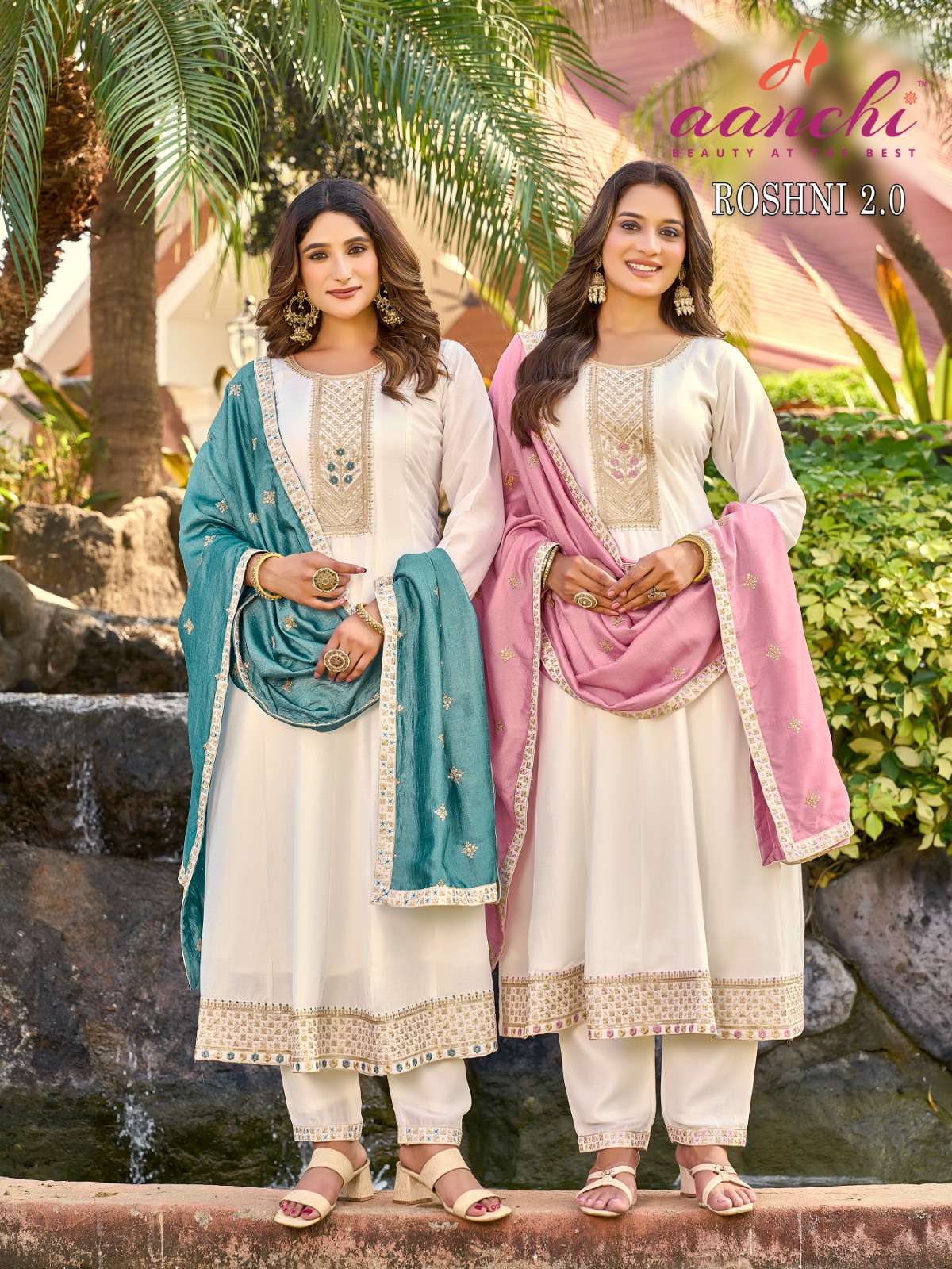 AANCHI ROSHNI 2 SILK CONTRAST FANCY EMBROIDERY WORK WHITE SU...