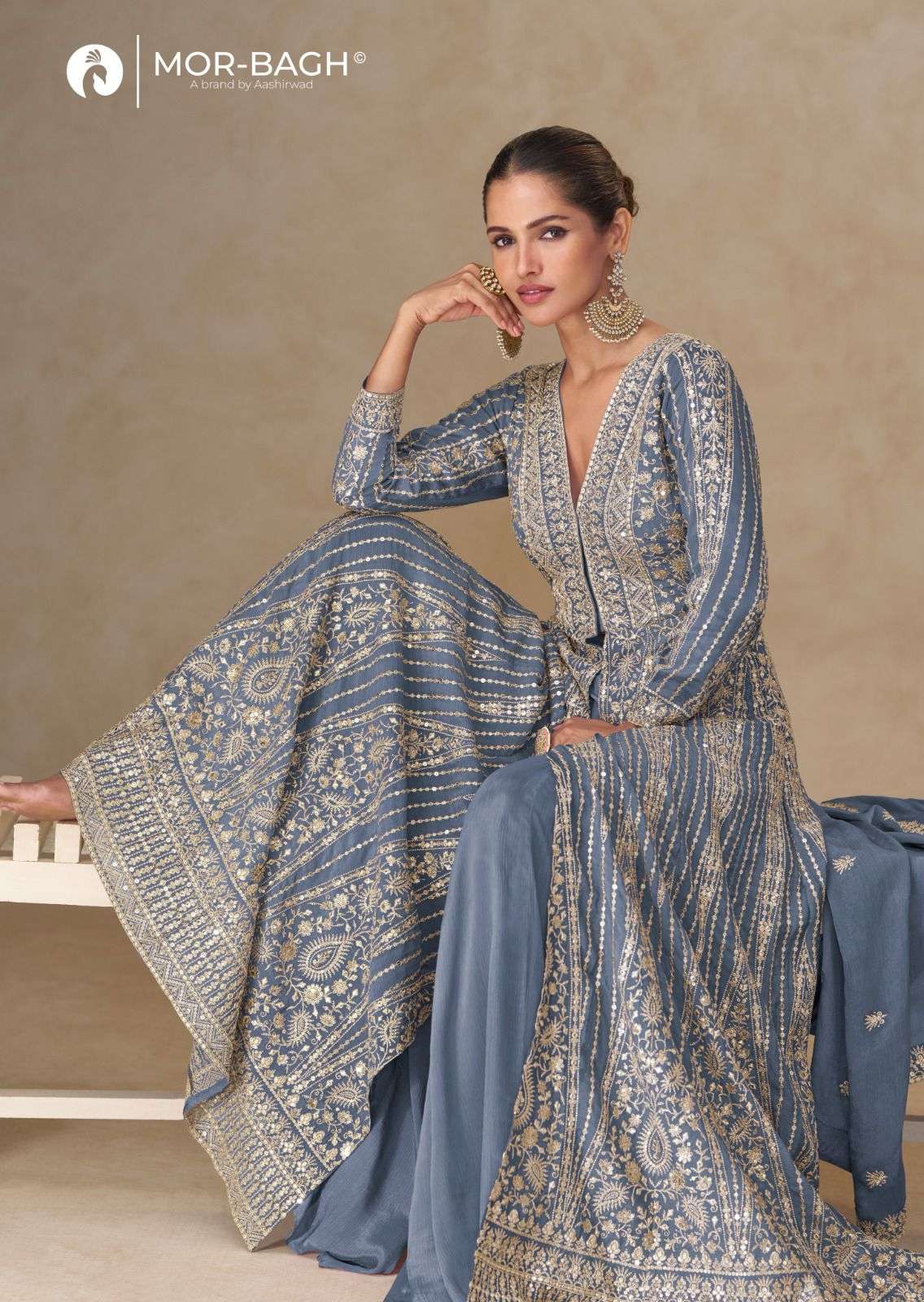 AASHIRWAD CREATION JANKI CHINON SILK HEAVY SEQUENCE GOWN DUP...