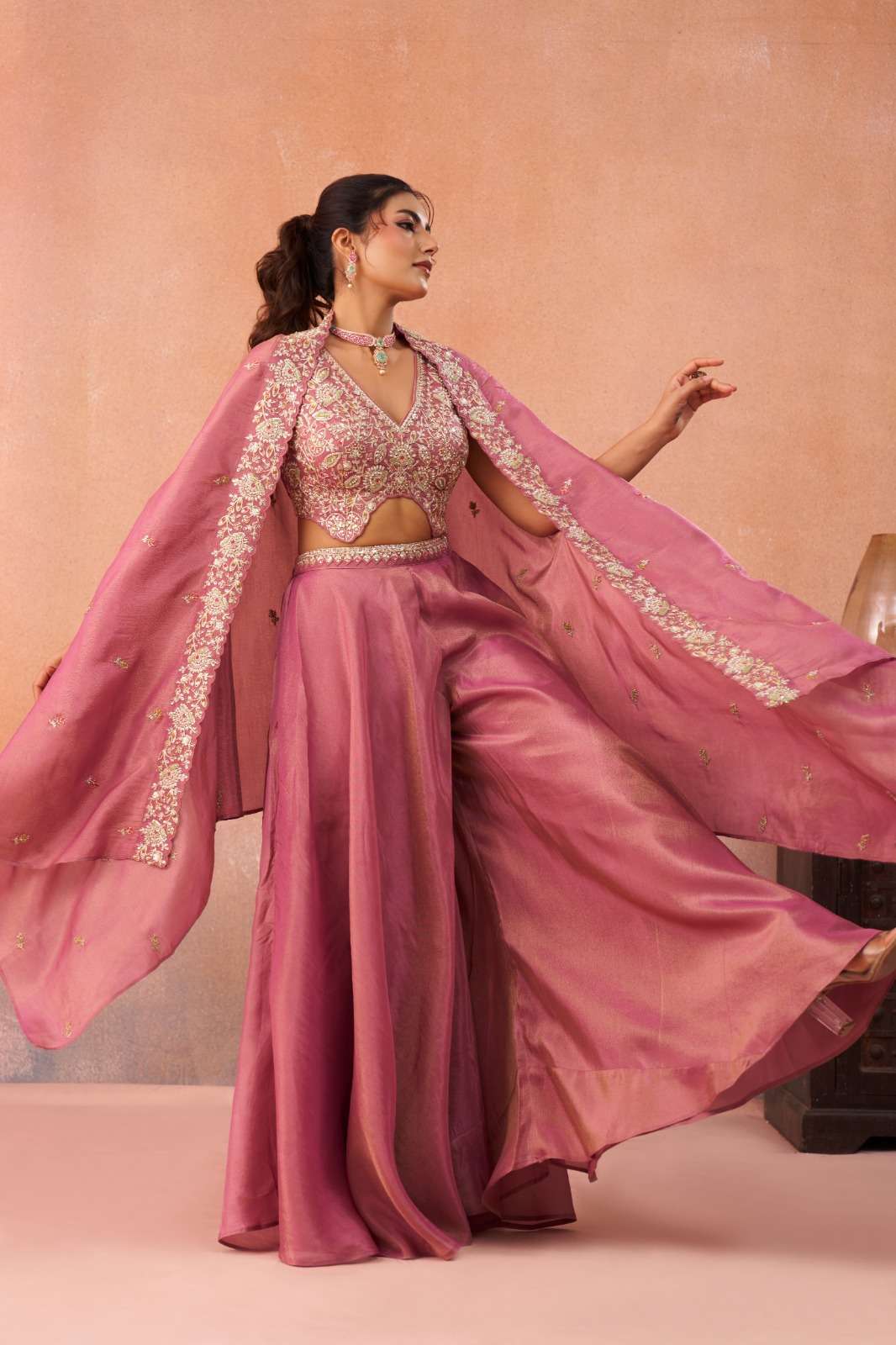 ADORN CRAFT 10 IW PYAJI CREAP EMBROIDERY TOP FLARED PALAZZO ...