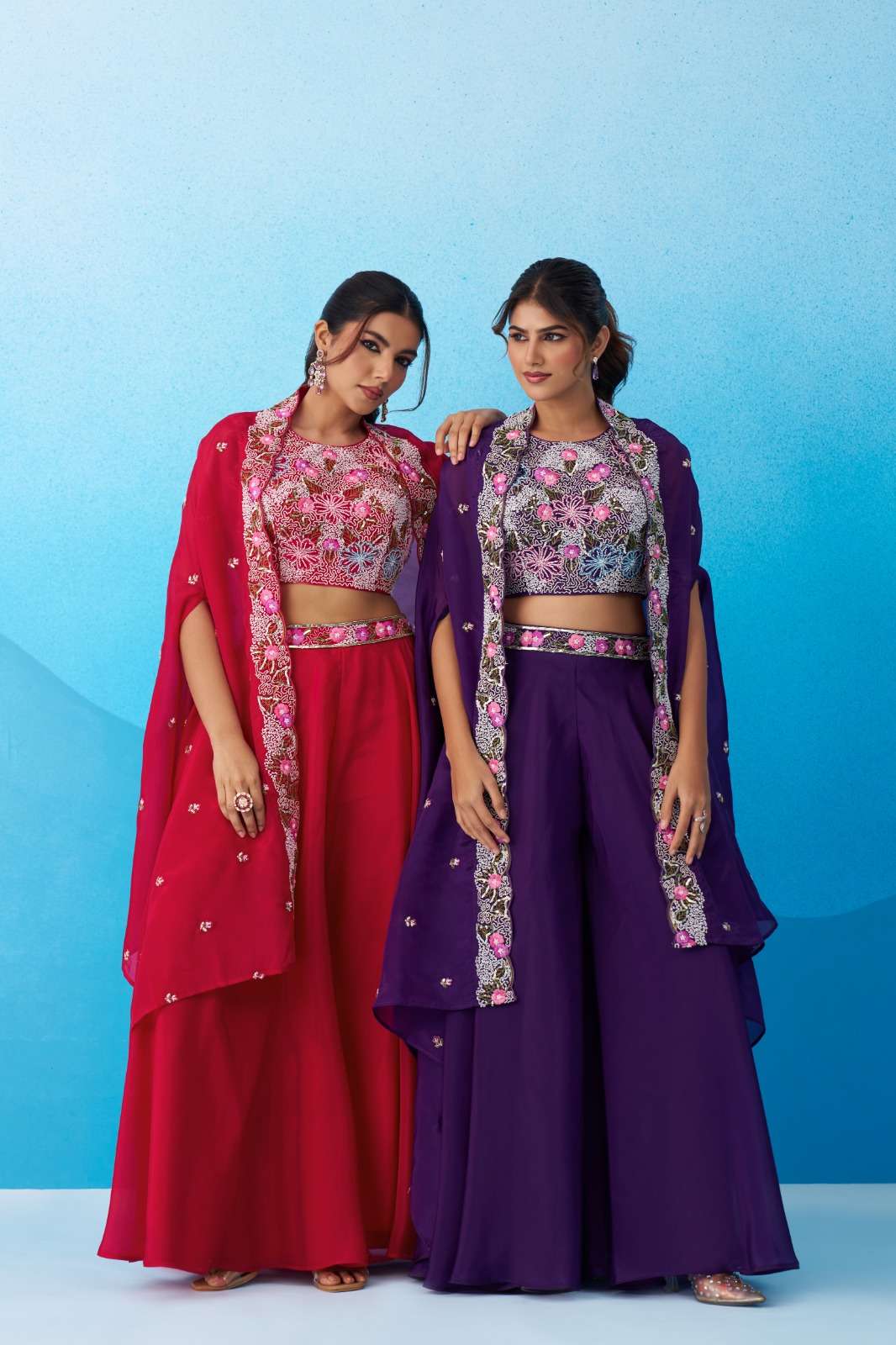 ADORN CRAFT 9 IW PURPLE AND RANI TREND PARTY WEAR CROP TOP F...