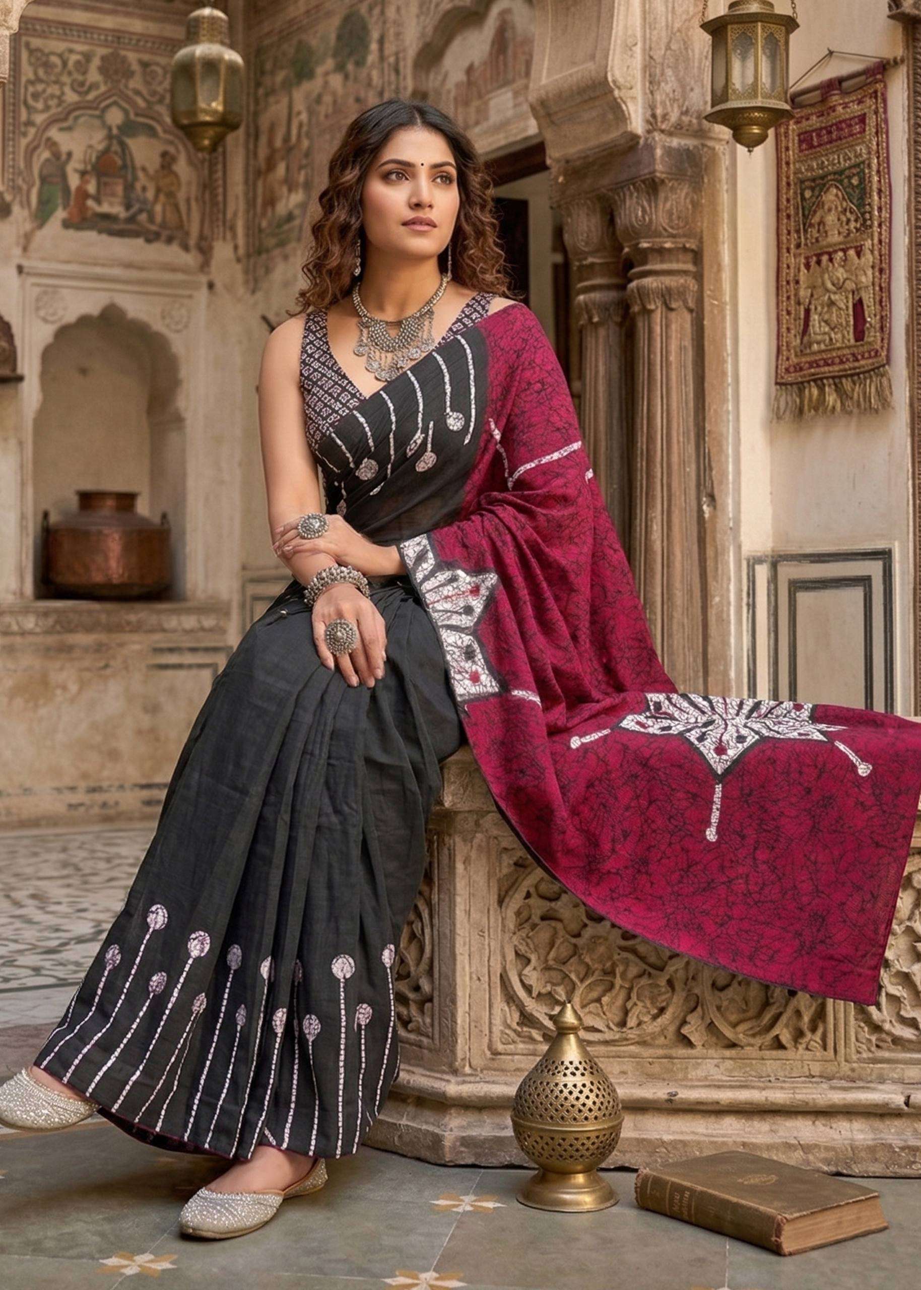 ADORN HAND BLOCK PRINT MULMUL COTTON REGAL FABRIC SAREES WHO...
