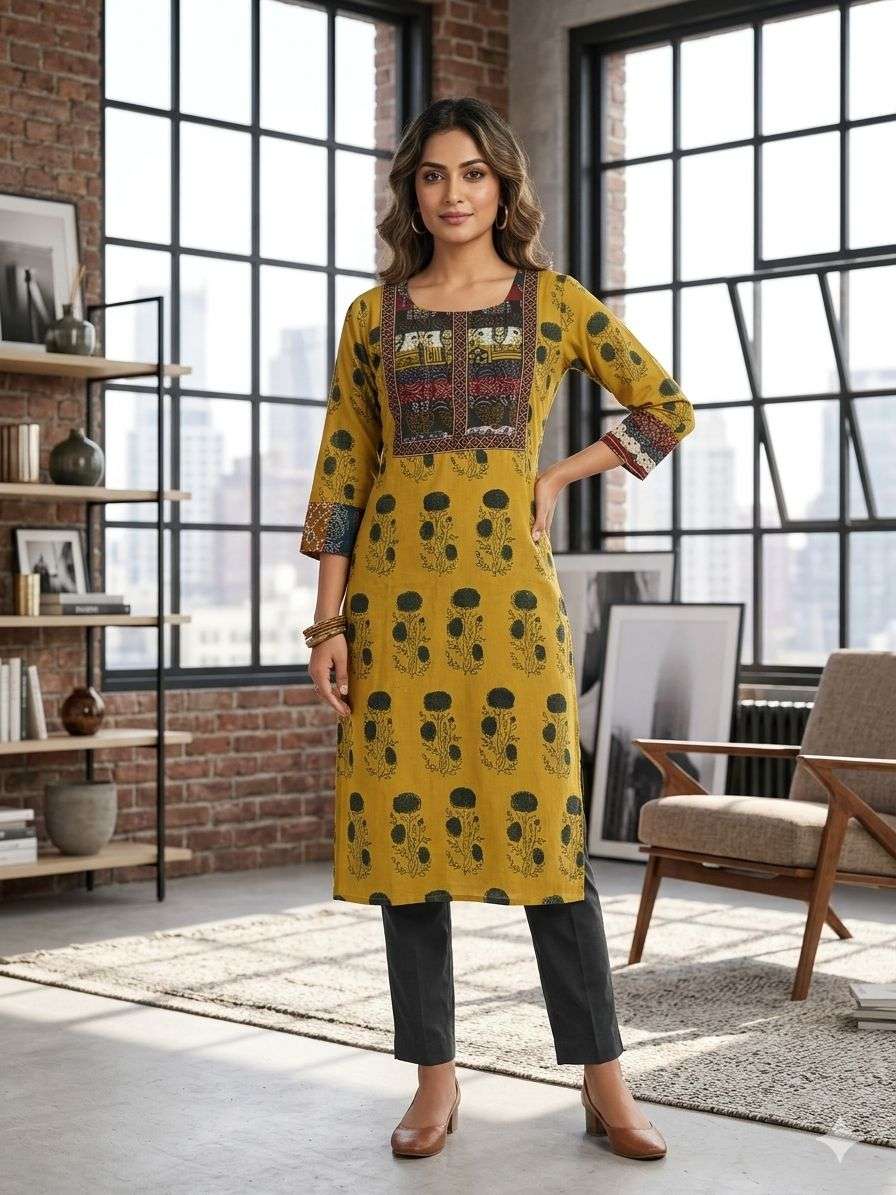 AJARAKH HAND BLOCK PRINT PEOR NATURAL DYAE COTTON KURTI SUPP...