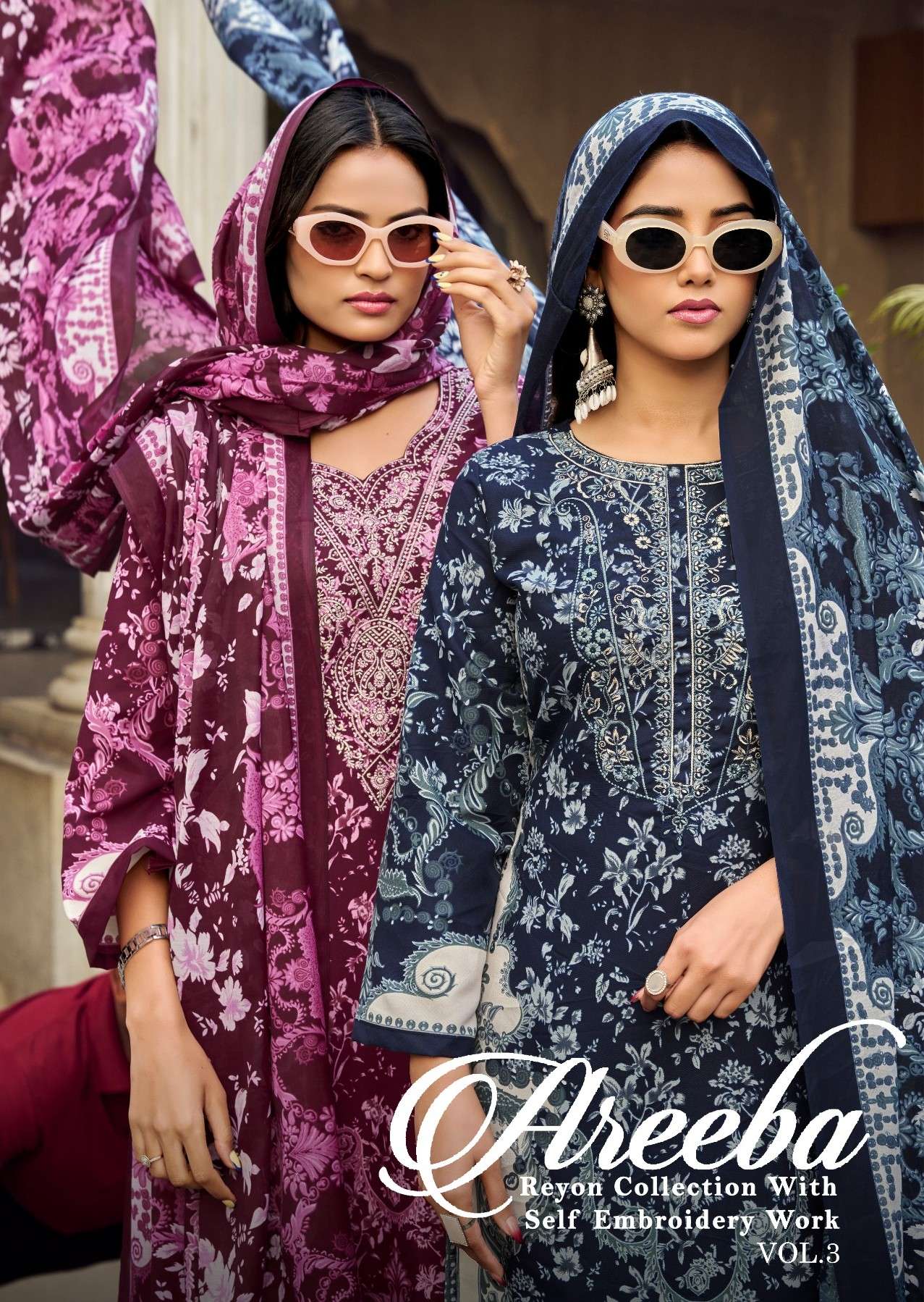 AL KARAM AREEBA VOL 3 REYON WITH SELF EMBROIDERY WORK PAKIST...