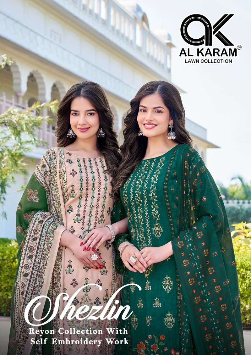 AL KARAM SHEZLIN VOL 1 RAYON COTTON PRINTED AND WORK DRESS E...
