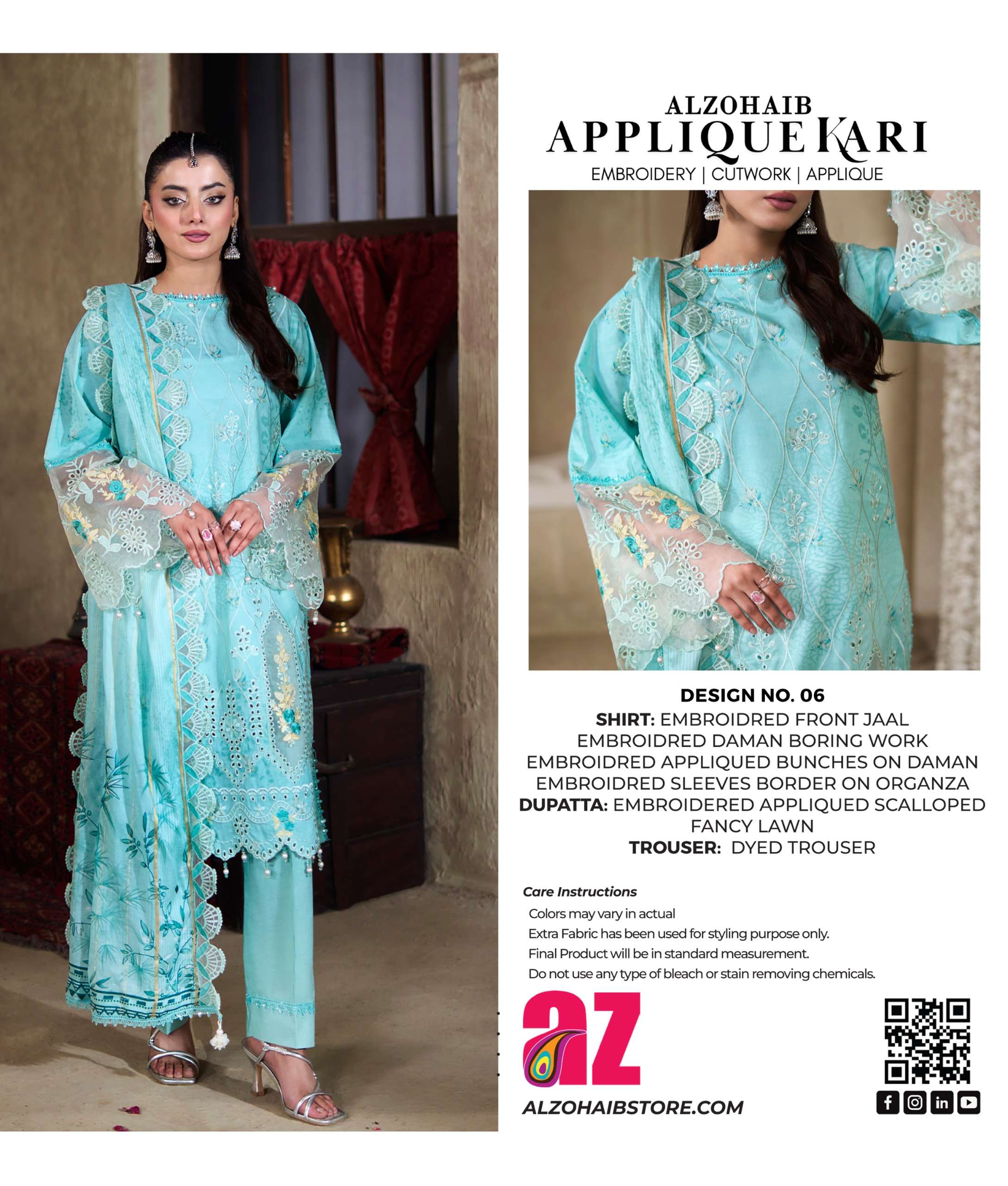 AL ZOHAIB APPLIQUEKARI LAWN COLLECTION LAWN SHIRT WITH EMB S...