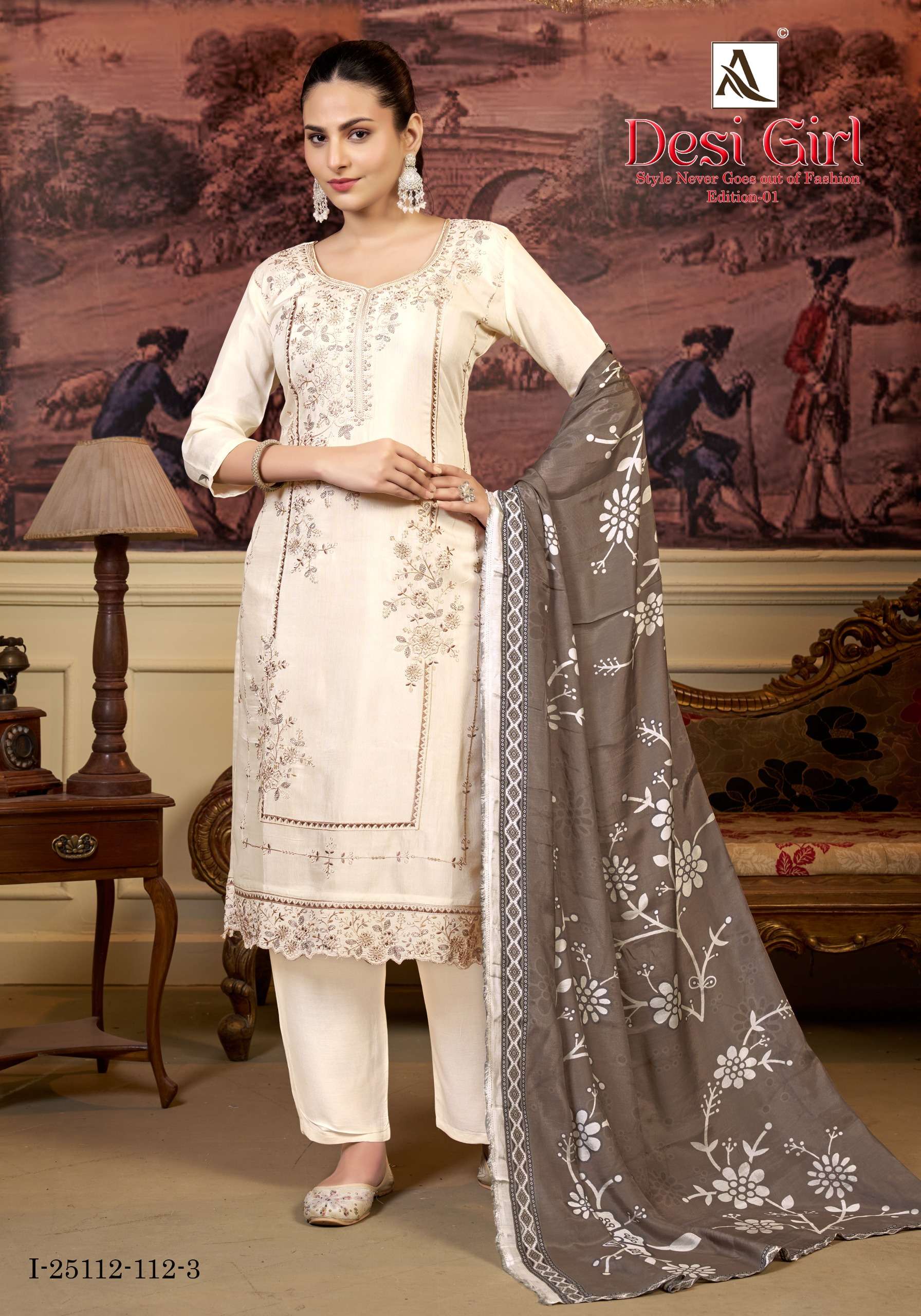ALOK SUIT DESI GIRL MASLIN DESIGNER EMBROIDERY SUIT BLACK WH...