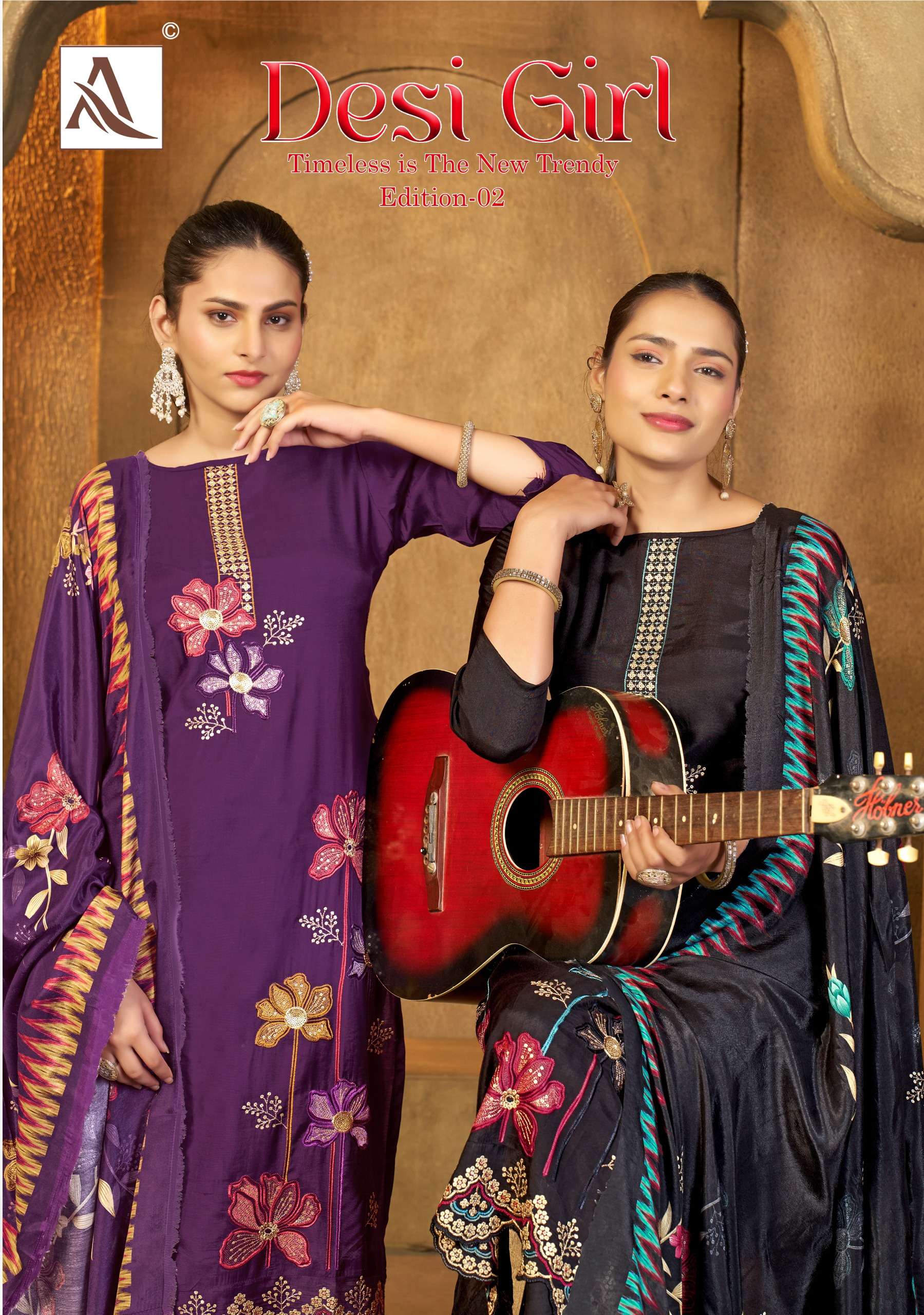 ALOK SUIT DESI GIRL VOL 2 VISCOSE MASLIN DESIGNER SUIT TRADI...