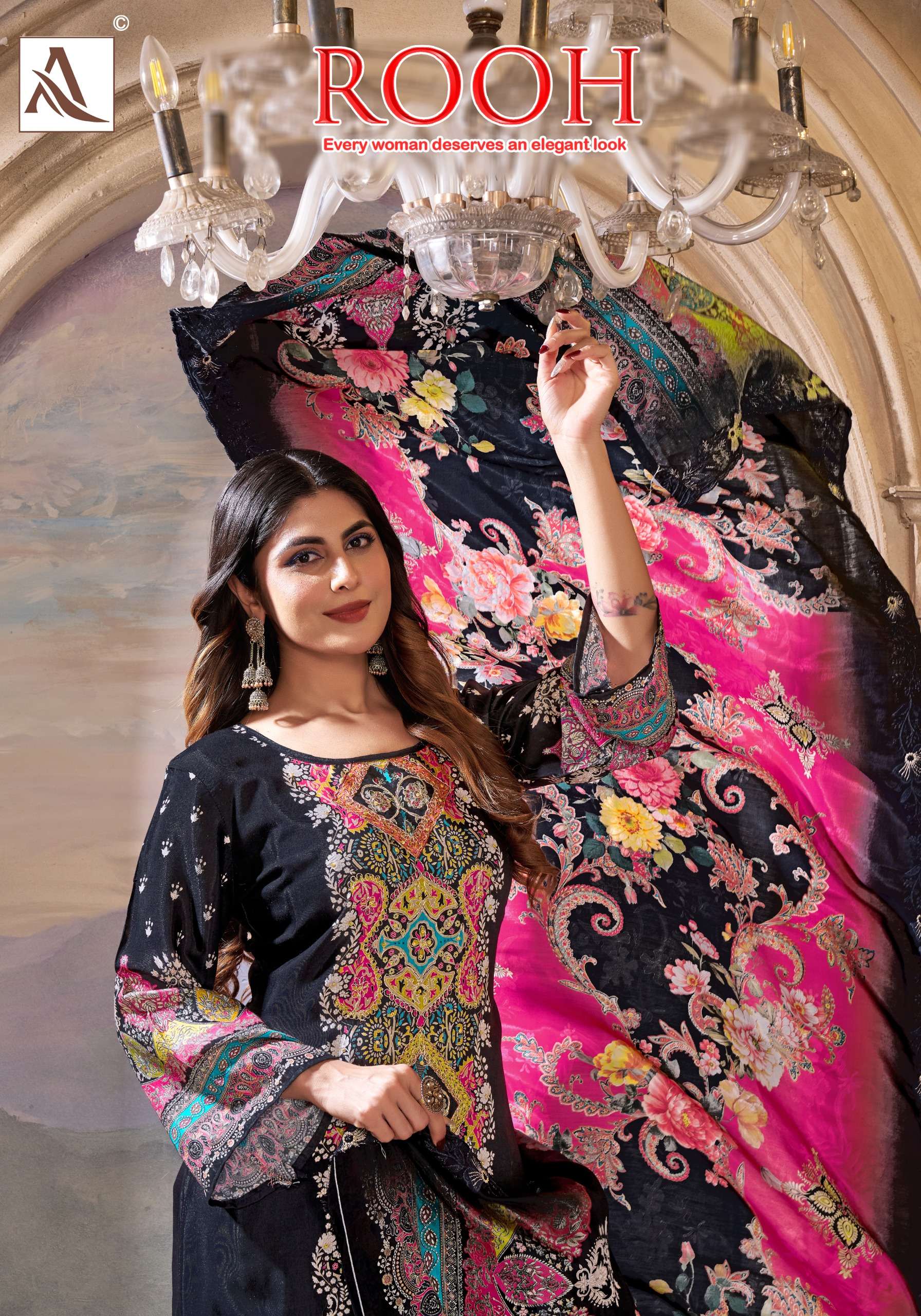 ALOK SUITS ROOH VISCOSE BLACK FABRIC MULTI COLOR SALWAR SUIT...