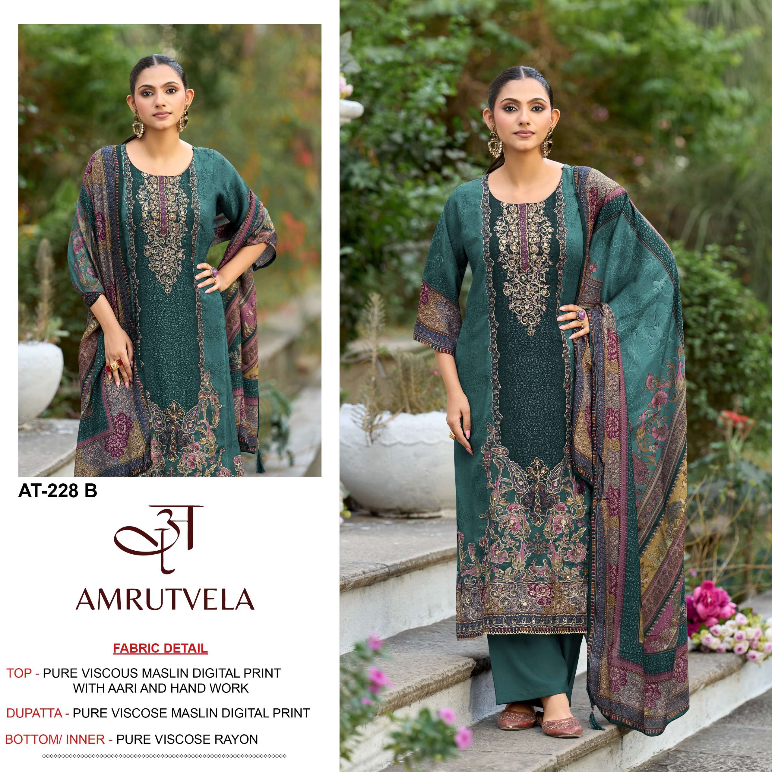 AMRUTVELA AT 228 VISCOSE MASLIN DIGITAL PRINT SALWAR KAMEEZ ...