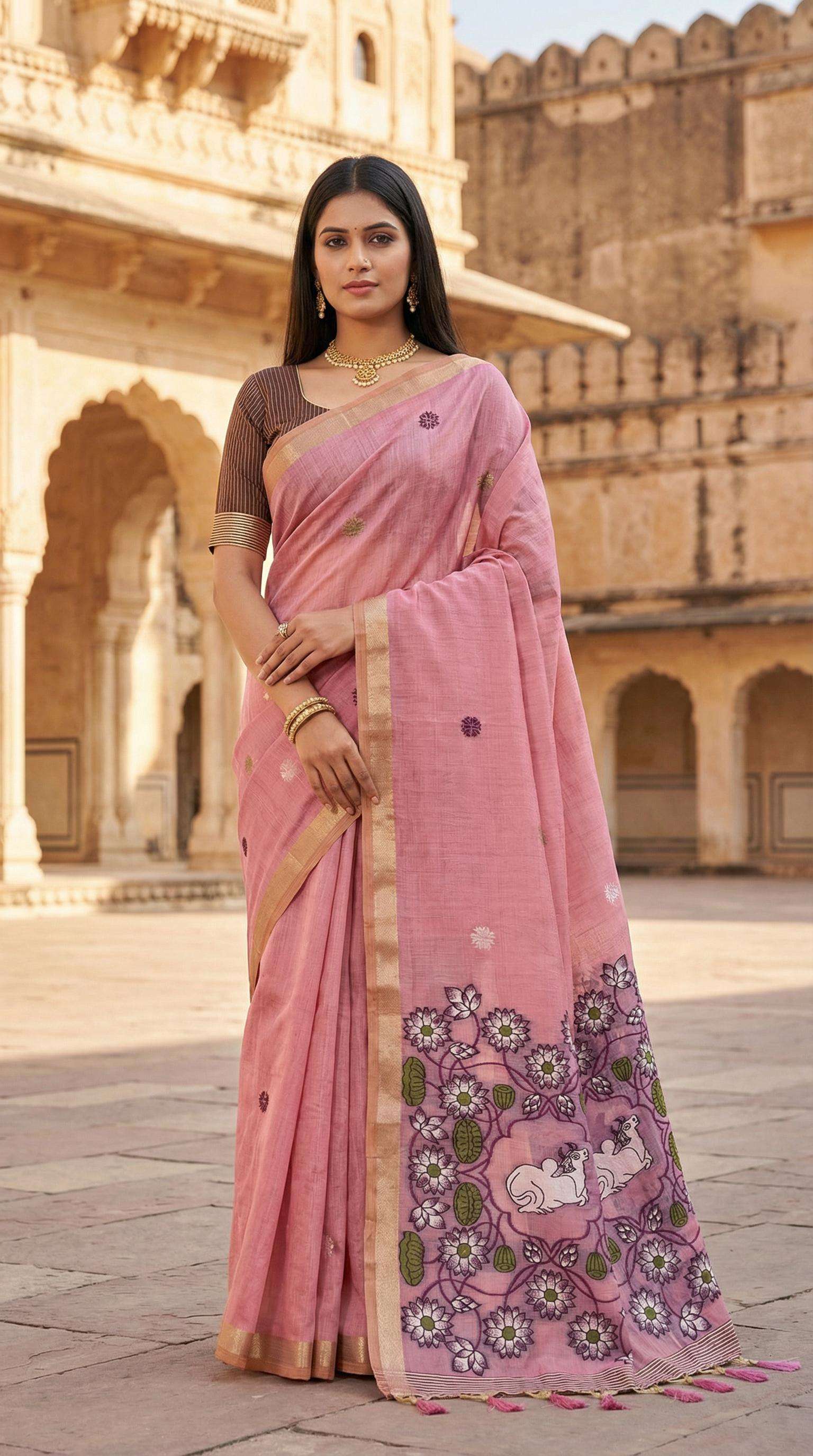  Arya Peshwai Soft  and Pure Muga Cotton fabric saree with M...