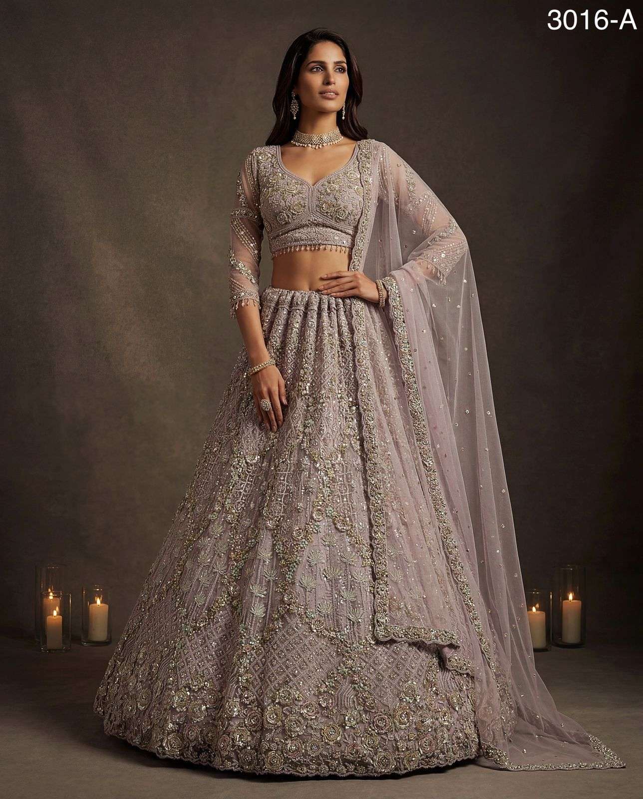 Attractive And beautiful Double Net Crafted Flower Embroider...