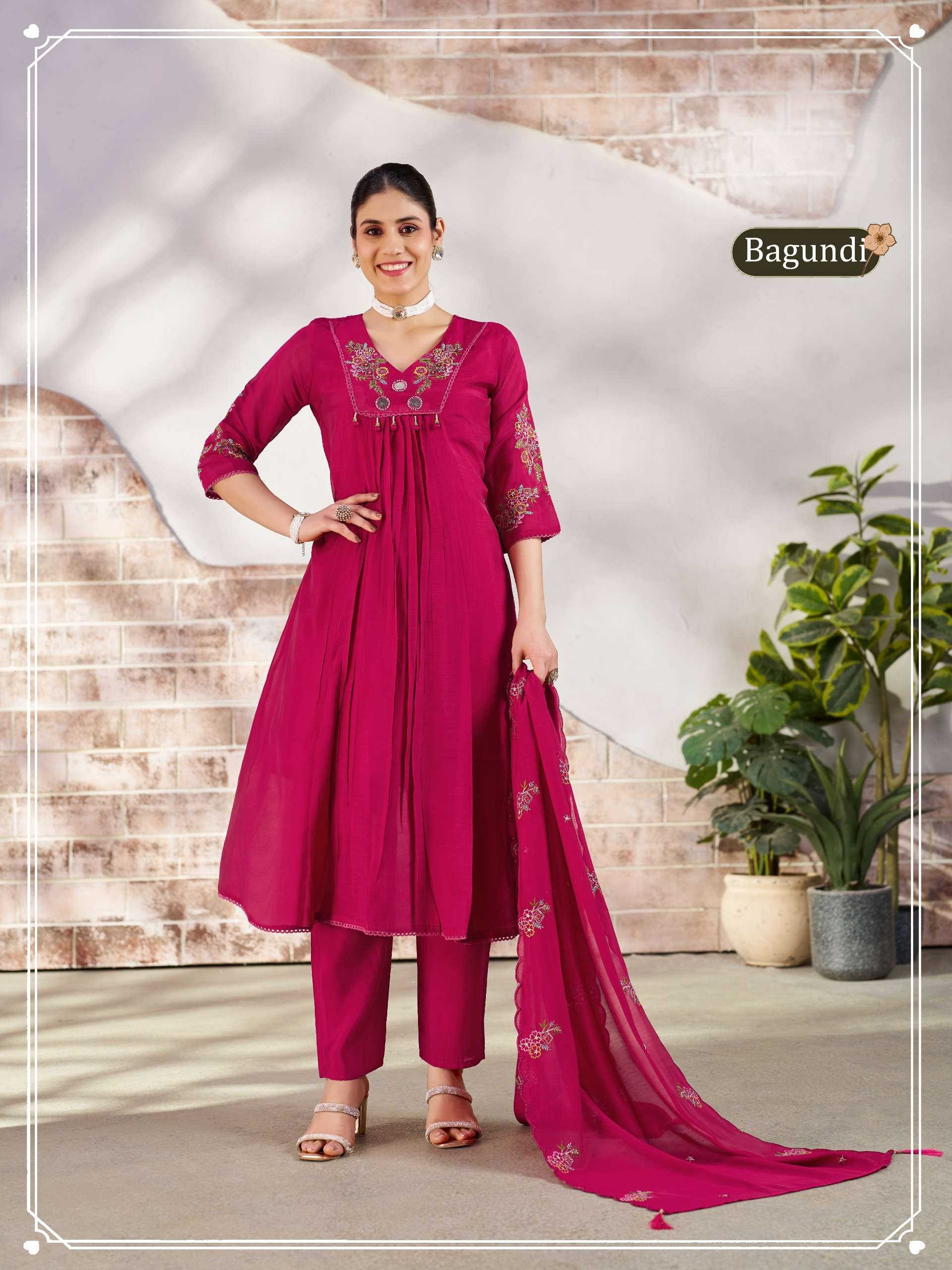 BAGUNDI NEW PATTERN SILK AND DESIGN LADIES SUIT FUNCTION BES...