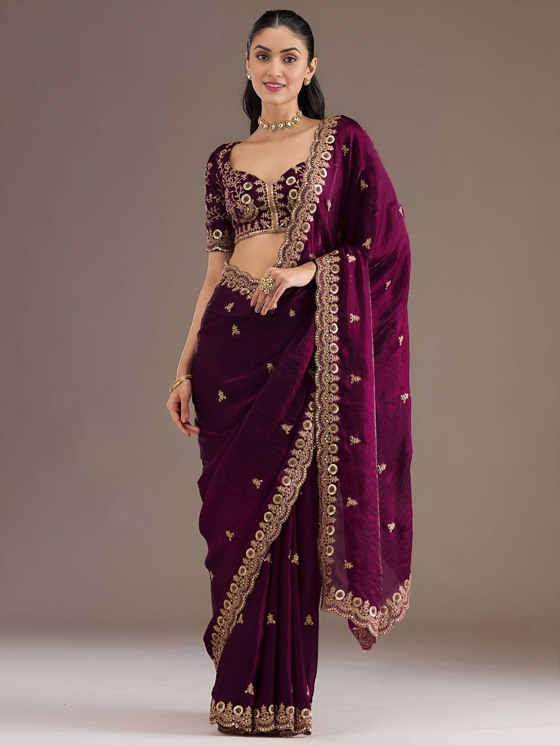 beautiful and aesthetic wine colour Designer tissue fabric s...
