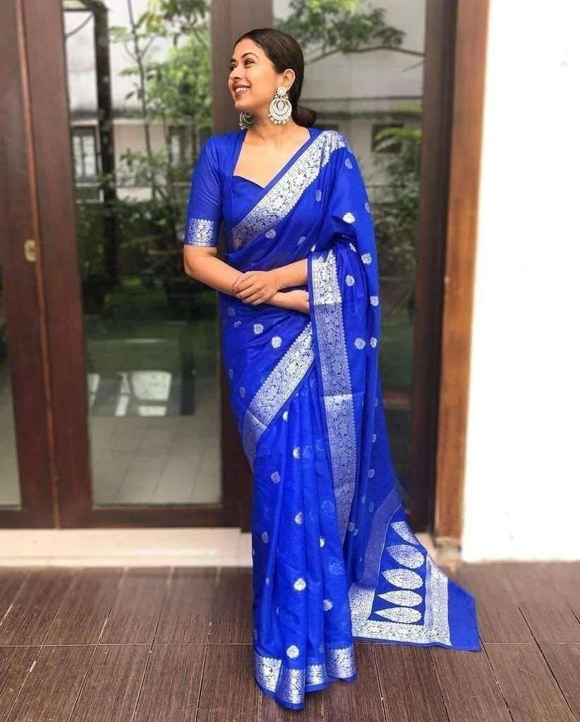 beautiful and classic soft and bright blue colour lichi silk...