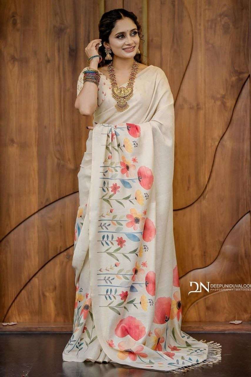  beautiful and colouring flower  design in Linen Tissue Silk...