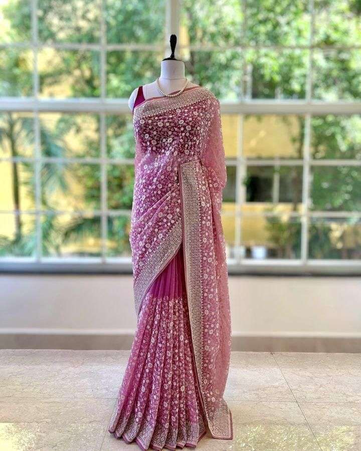 beautiful chikankari work in shimmer silk fabric with seqnce...