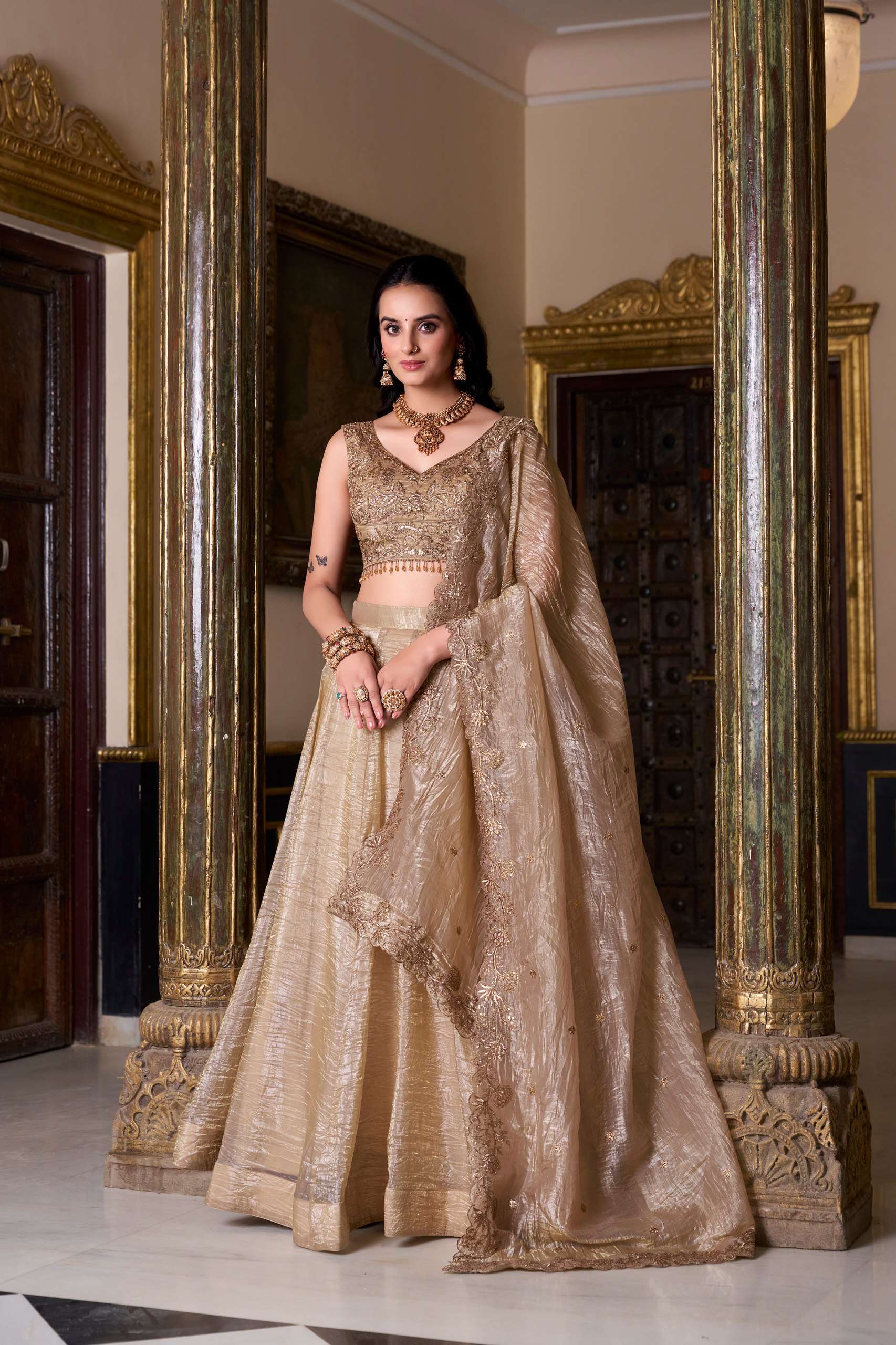 beautiful Gold Crush fancy Soft tones bold soul best Lehenga...