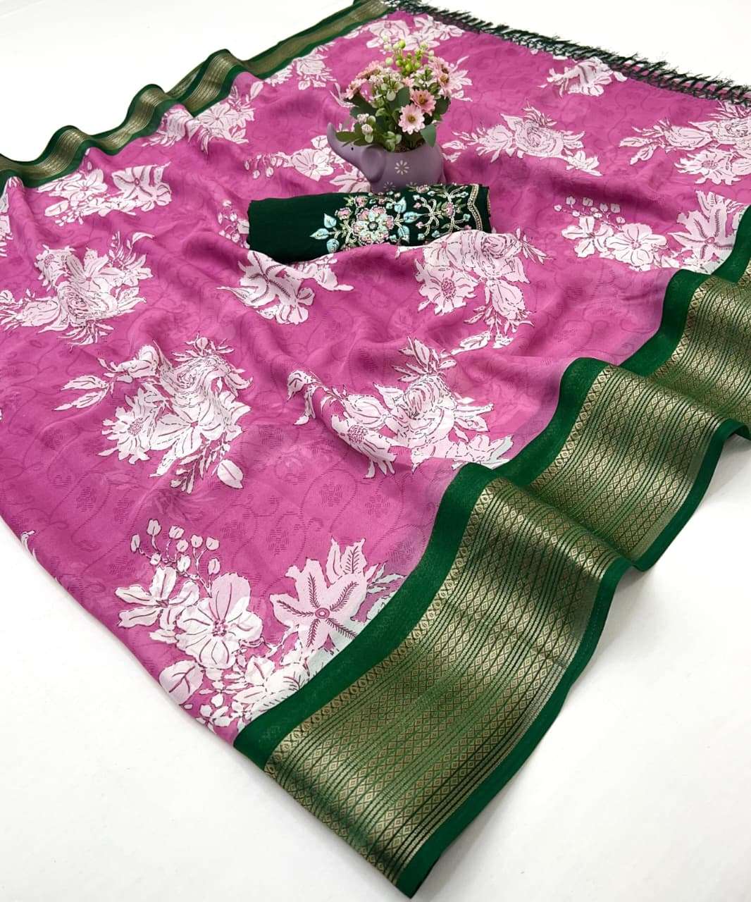 BEAUTIFUL SHINY AND COOL SOFT DOLA SILK FABCRIC SAREE RESELL...
