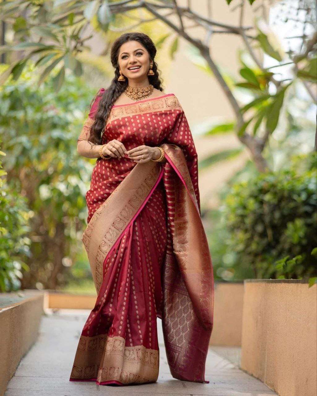 beautiful soft and pure lichi silk fabric in maroon color sa...