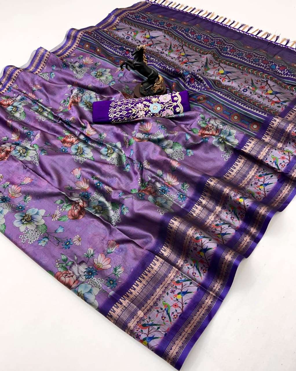   beautiful Soft Silk fancy fabric with Floral Elegance Sare...