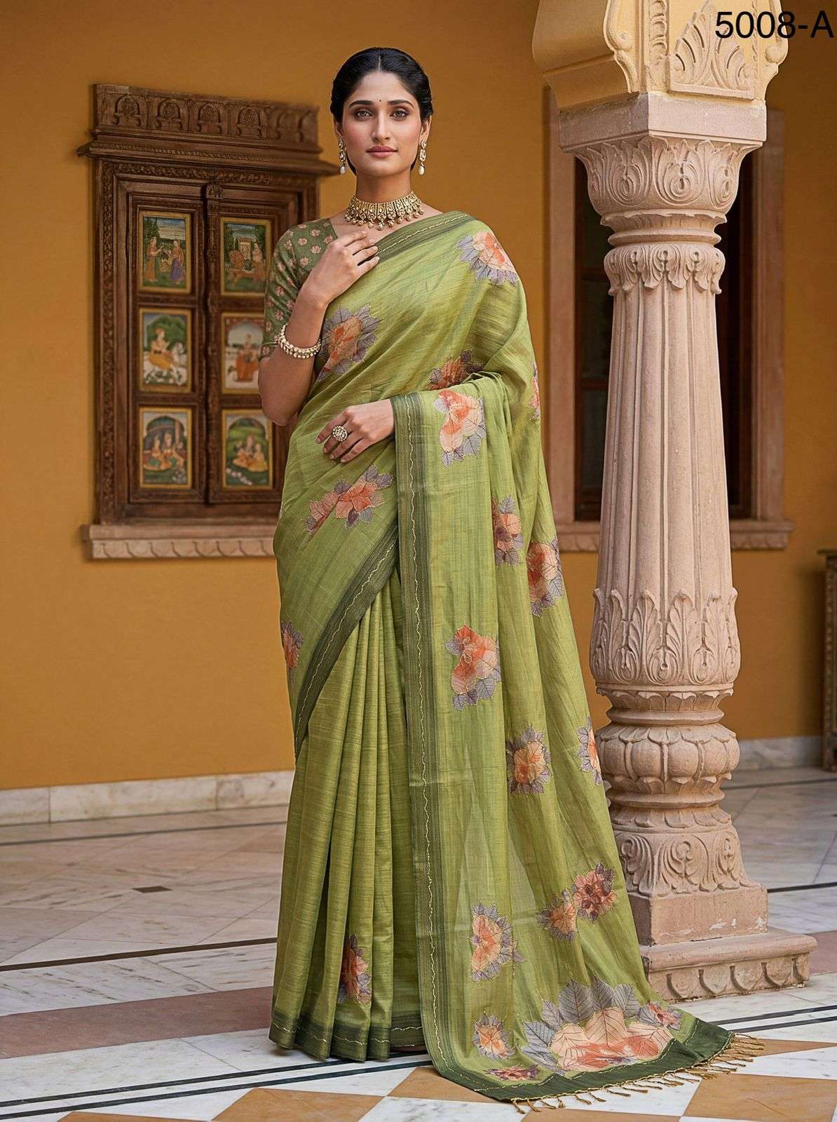 Beautiful Virana Silk fabric Multi Color With Dori Work On I...