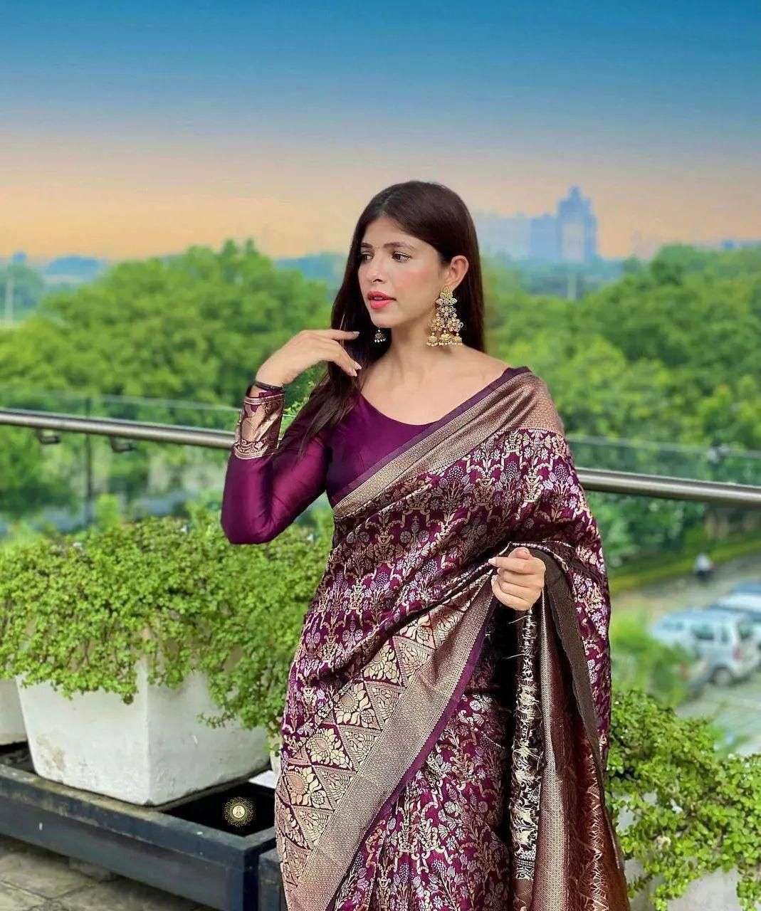 BEAUTIFULLY AND DARK PURPLE COLOURING IN SOFT LICHI SILK FAB...