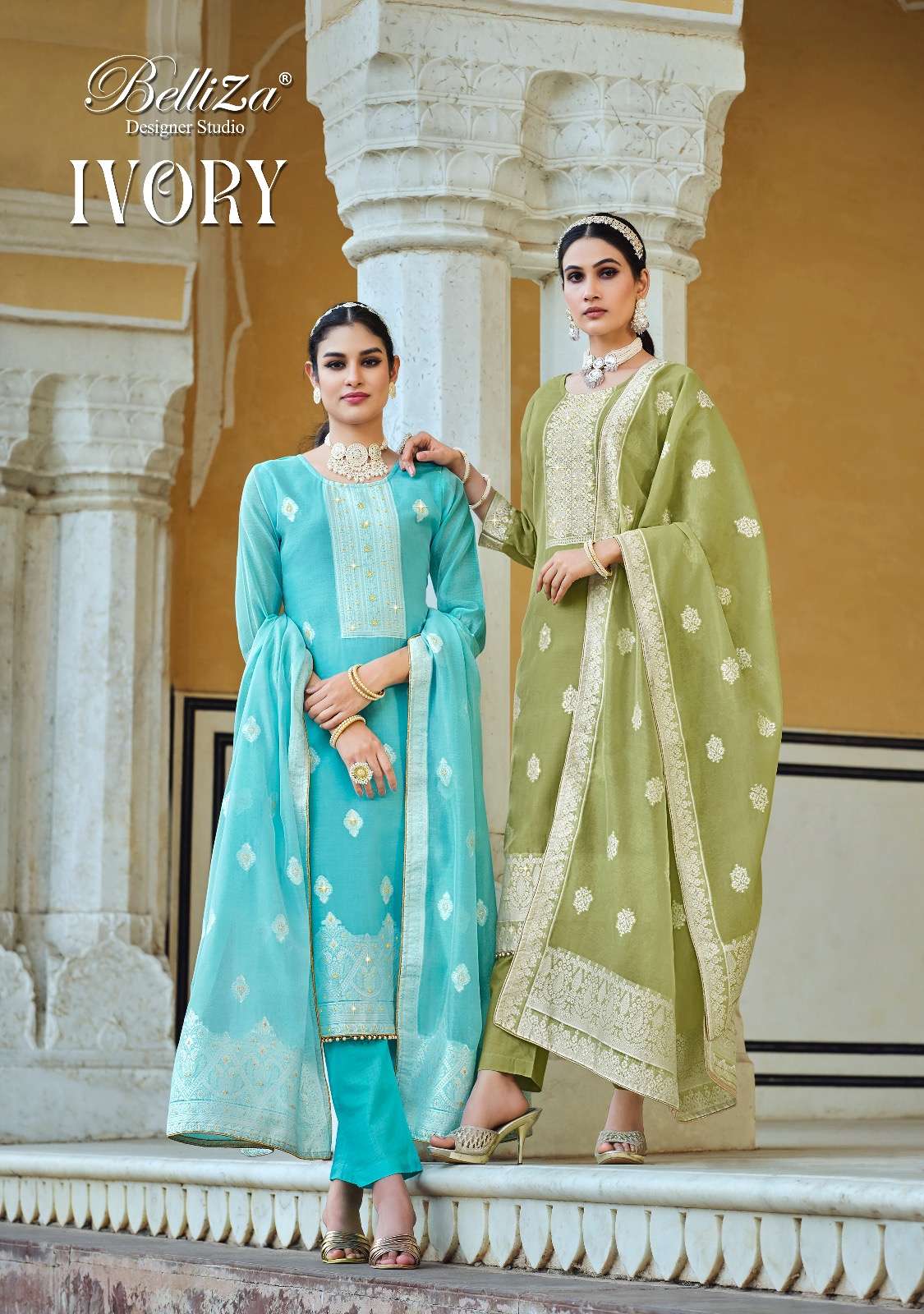 BELLIZA DESIGNER STUDIO IVORY COTTON EXCLUSIVE PRINT SUIT CL...