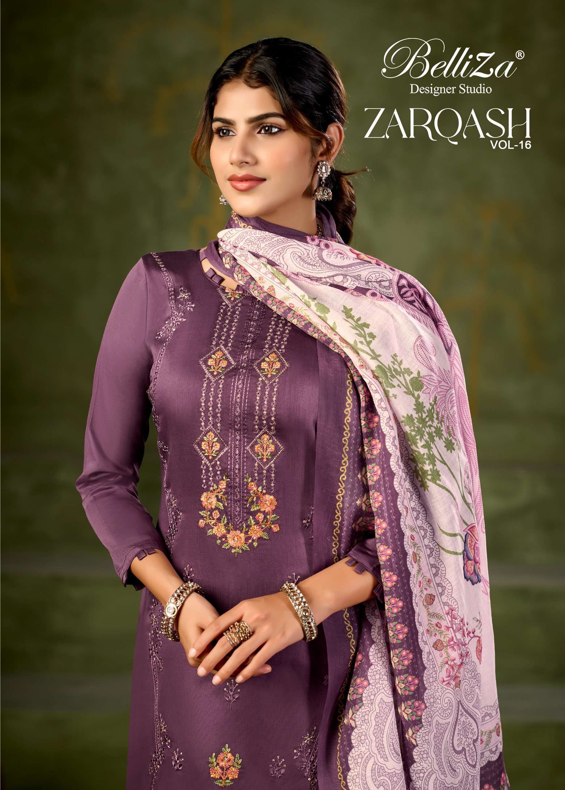 BELLIZA ZARQASH VOL 16 JAAM WITH DESIGNER EMBROIDERY PAKISTA...