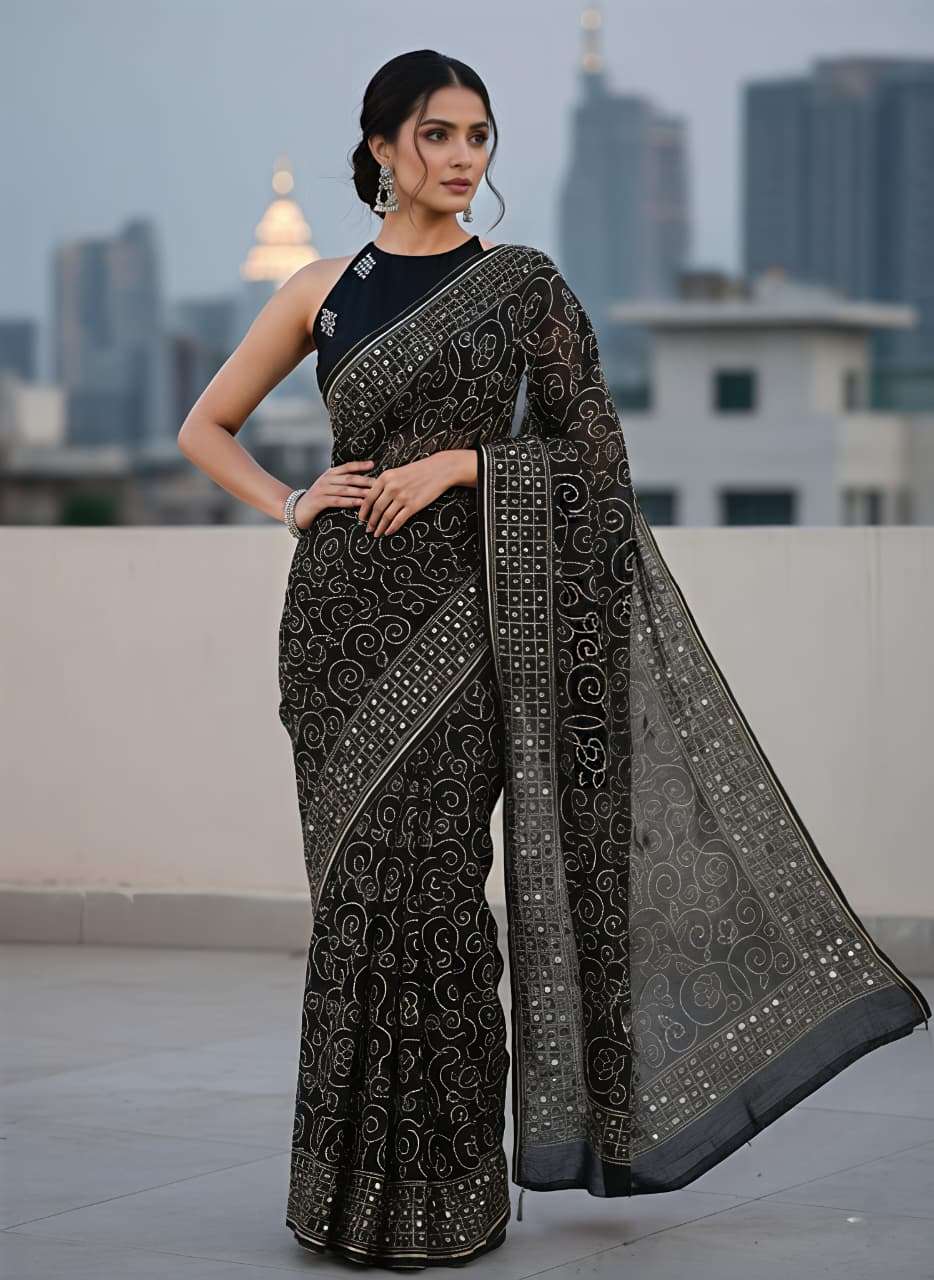 BLACK MIRROR NEW ARRIVAL HEAVY MASAKLI GEORGETTE SUPER FABRI...