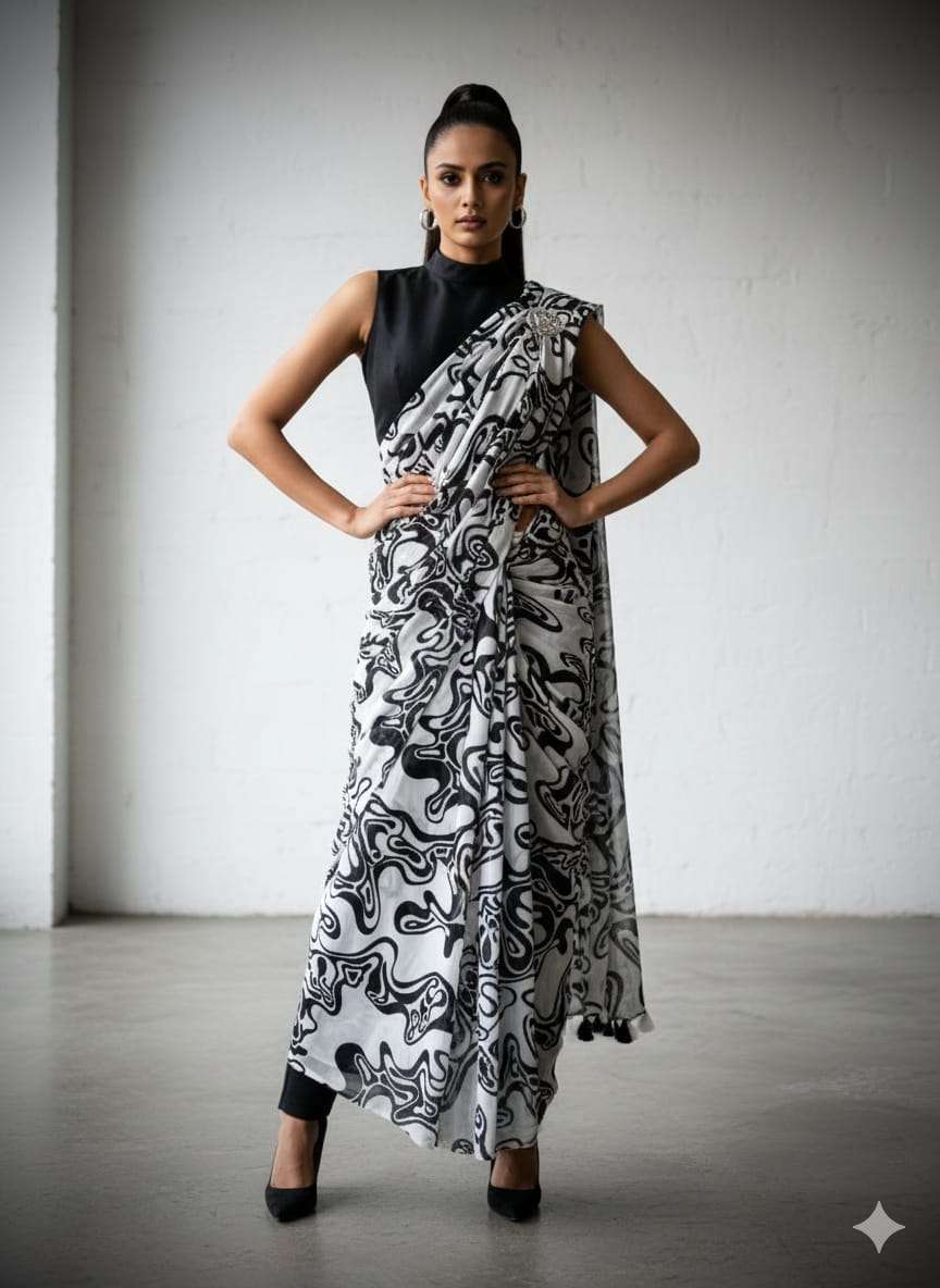  BLACK N WHITE HEAVY BLOOMING MARSHMALLOW GEORGETTE FANCY FA...