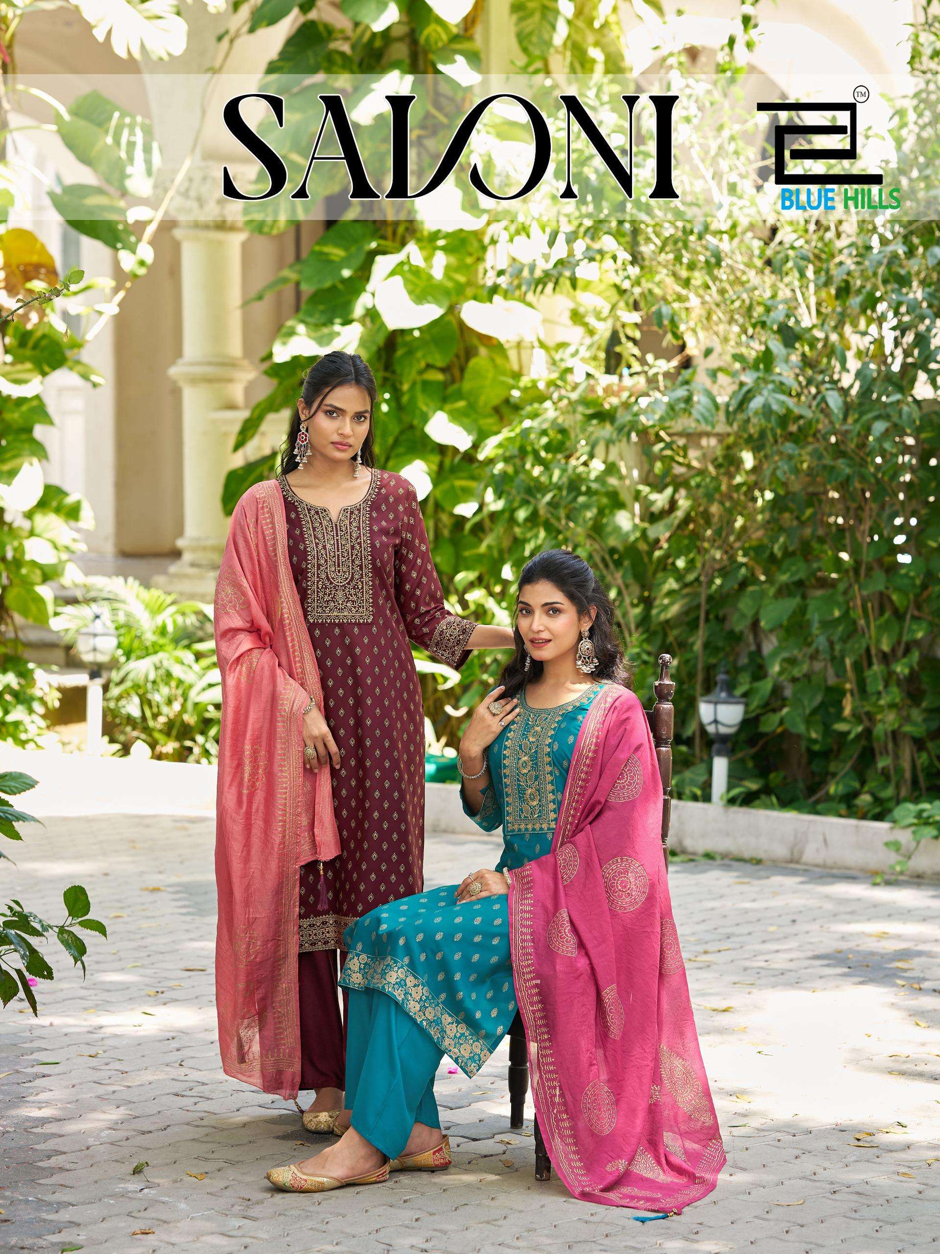 BLUE HILLS SALONI RAYON 14KG CHANDERI FOIL PRINT STITCHED 3 ...