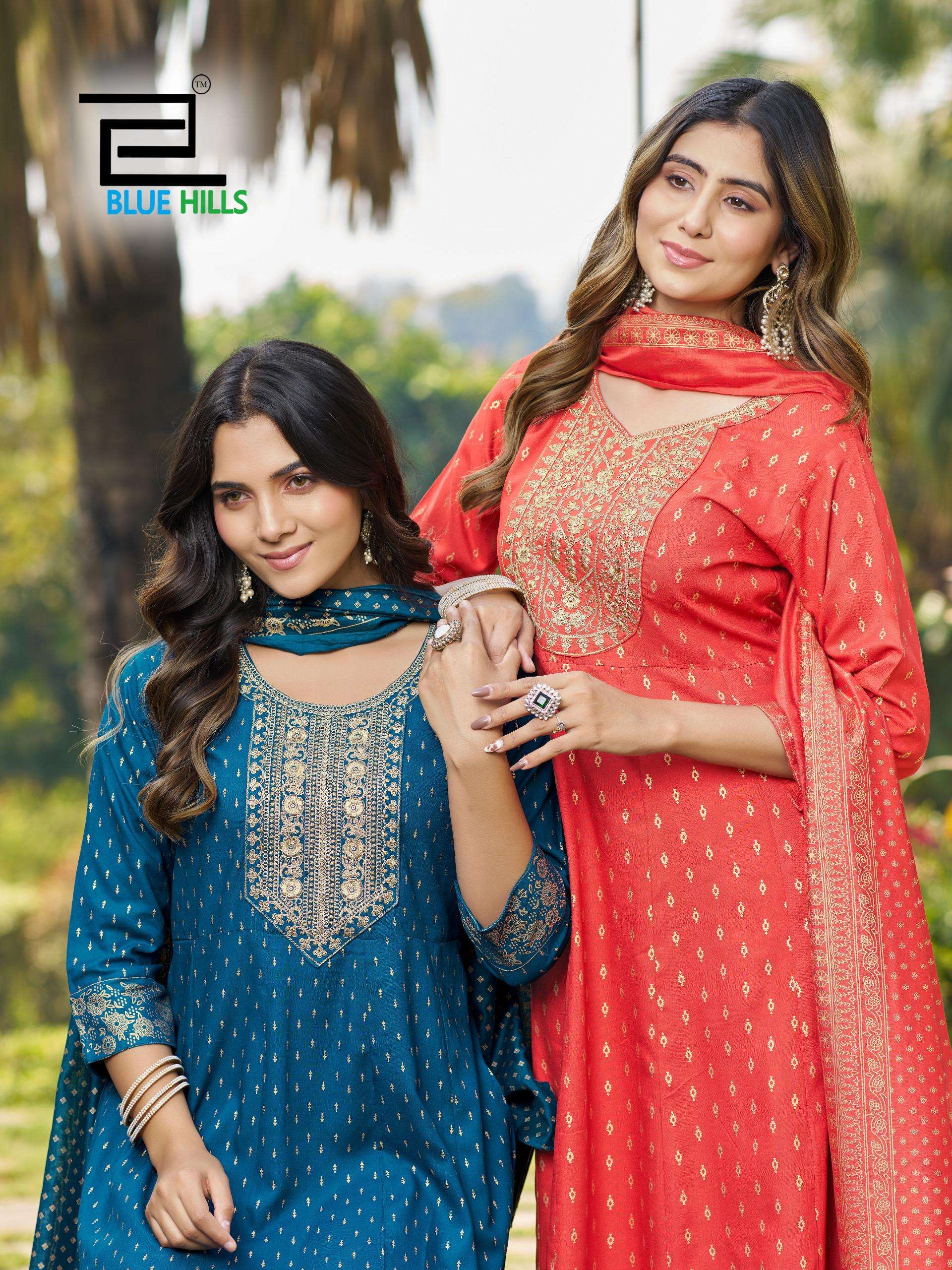 BLUE HILLS SANJU STITCHED RAYON 14KG FOIL PRINT ANARKALI KUR...