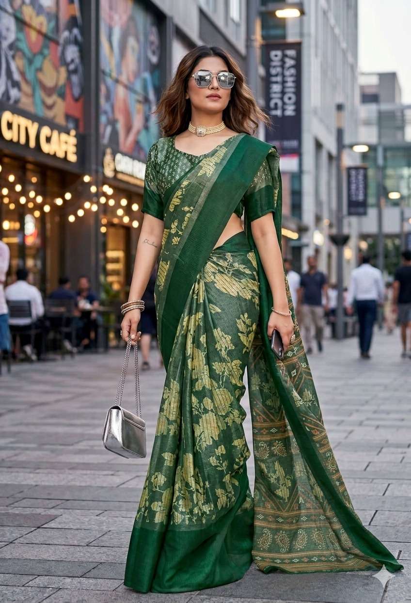 BORDER PRINTED SAREES WITH BRASSO DOBY BORDER WITH ZARI PRIN...