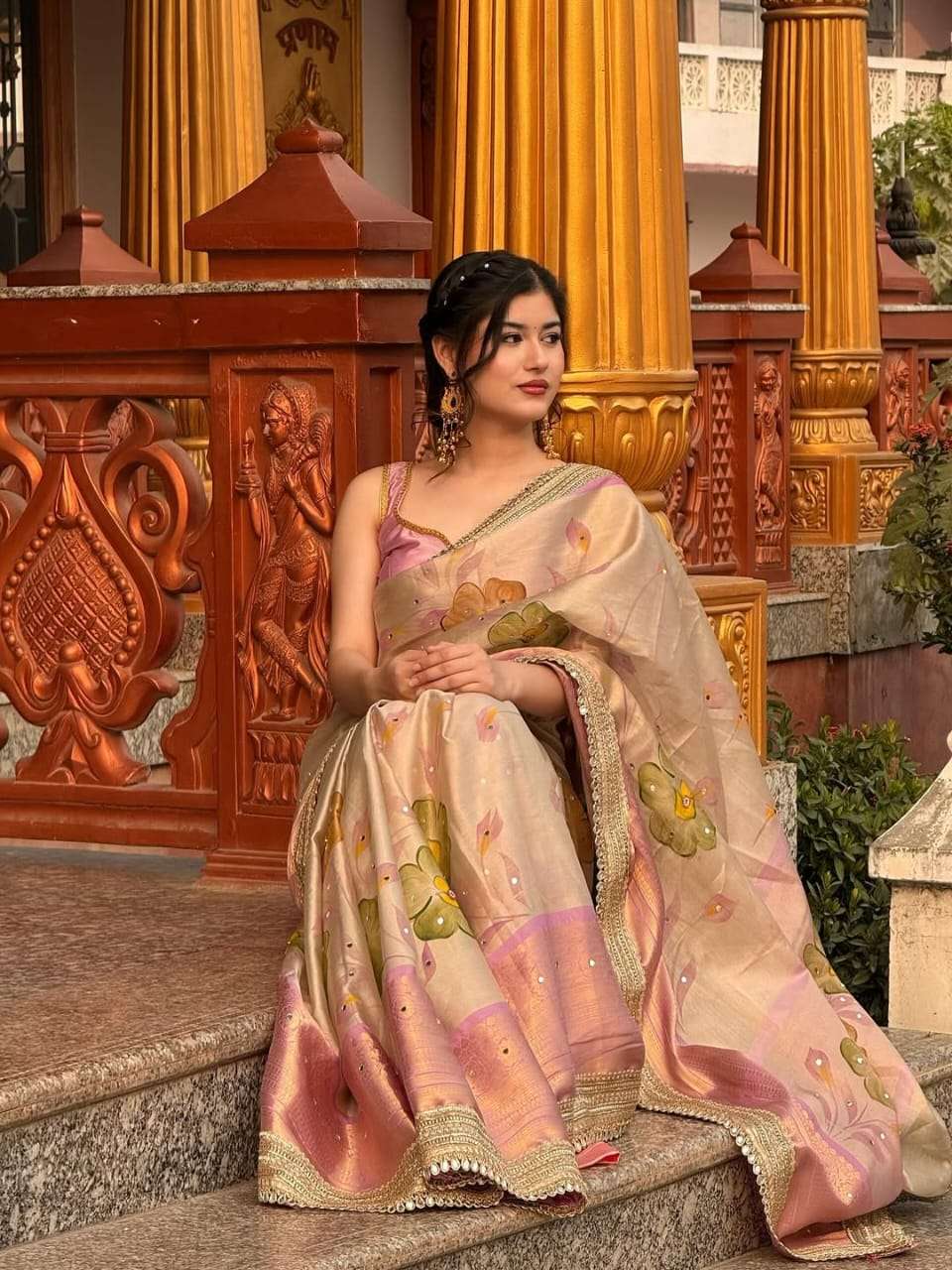CHAND SITAARA LACE BEAUTIFUL BANARASI SOFT TISSUE SILK FANCY...