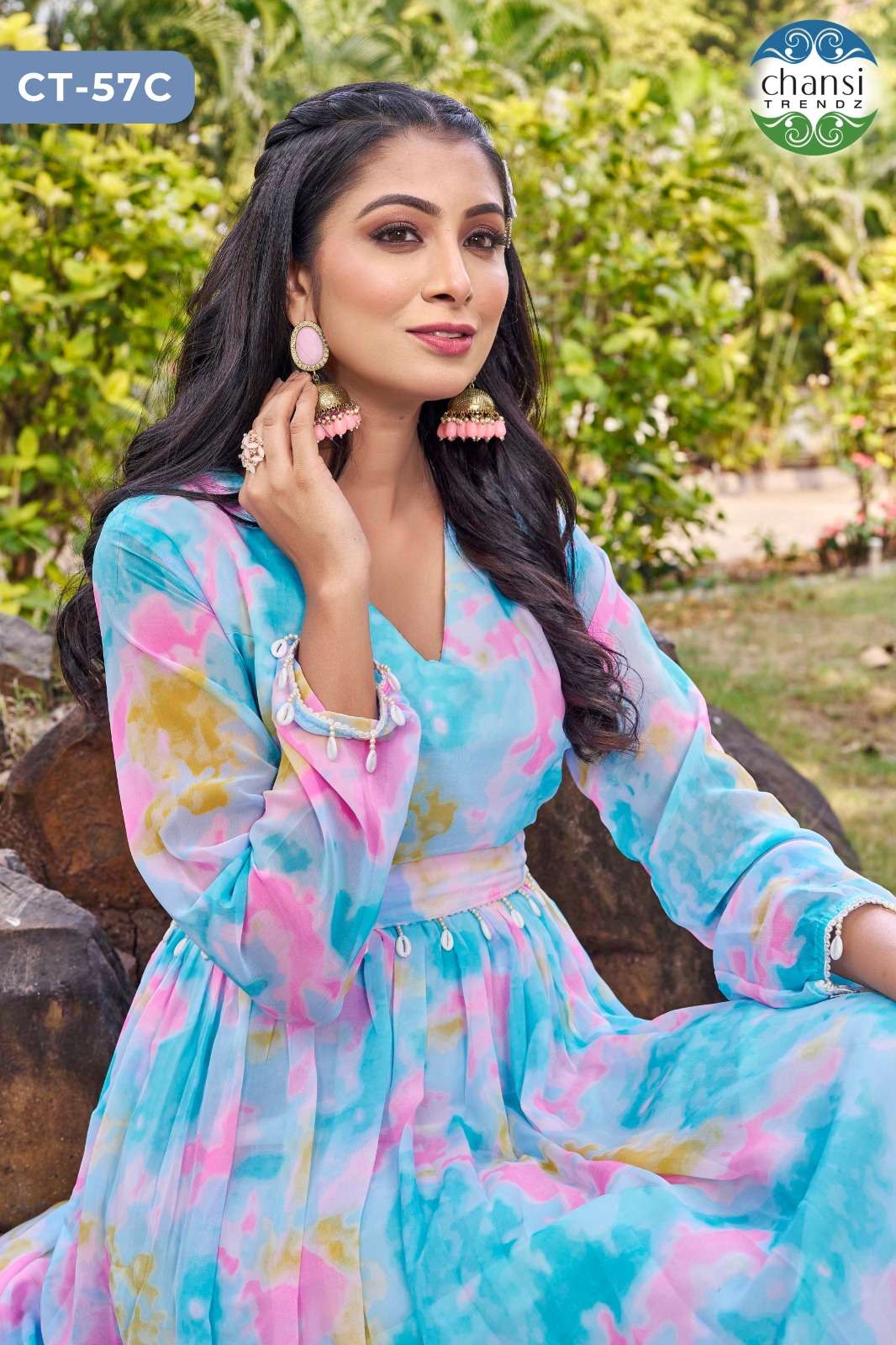 CHANSI TRENDZ AAKARSHINI GEORGETTE COLORFUL LONG GOWN DUPATT...