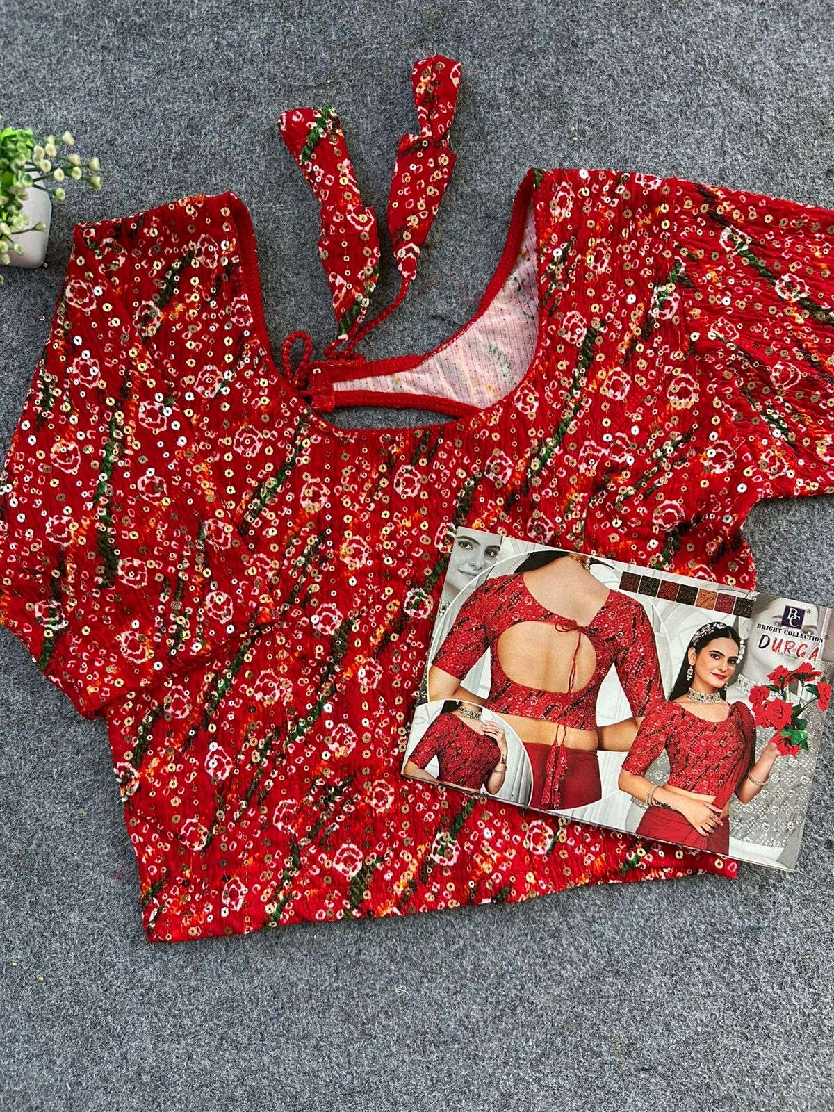 CRUSH WITH FOIL PRINT DESIGN READY TO WEAR STRACHABLE BLOUSE...