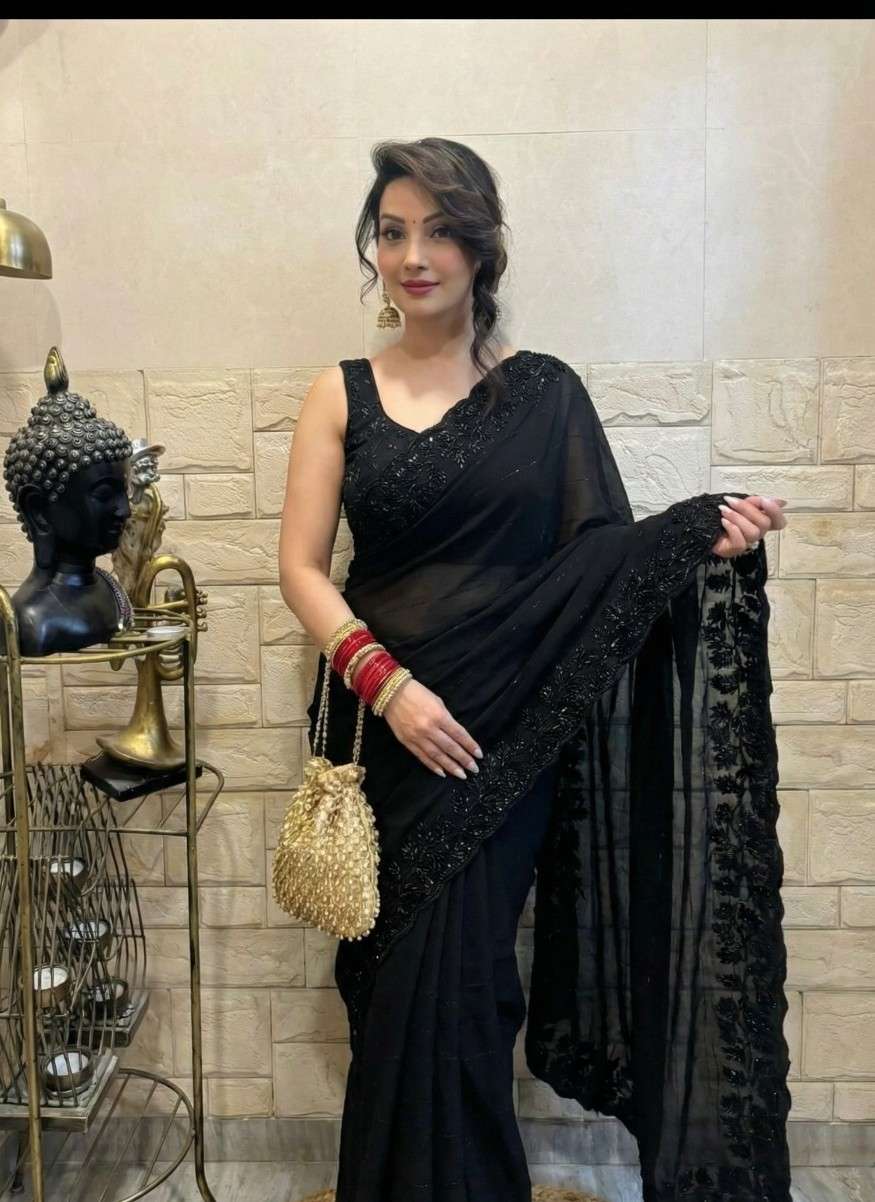 Damini Pure and black colour Fox Geogette fabric With Beauti...