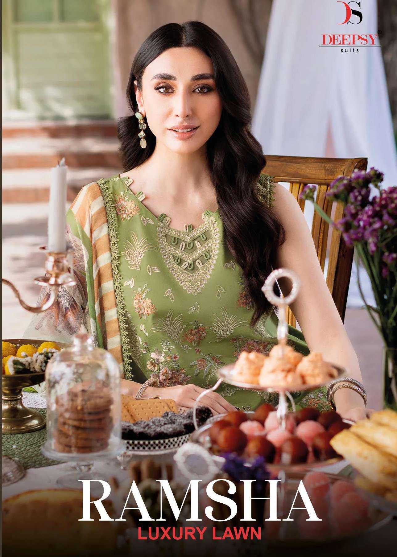 DEEPSY SUITS RAMSHA LUXURY LAWN COTTON SELF WORK PAKISTANI S...