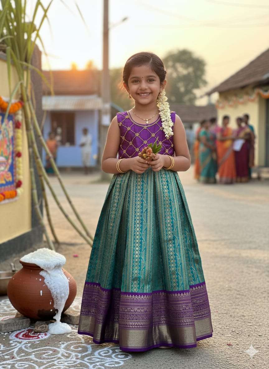 Devsena soft and pure Dyed Silk fabric kids gown in beeds wo...