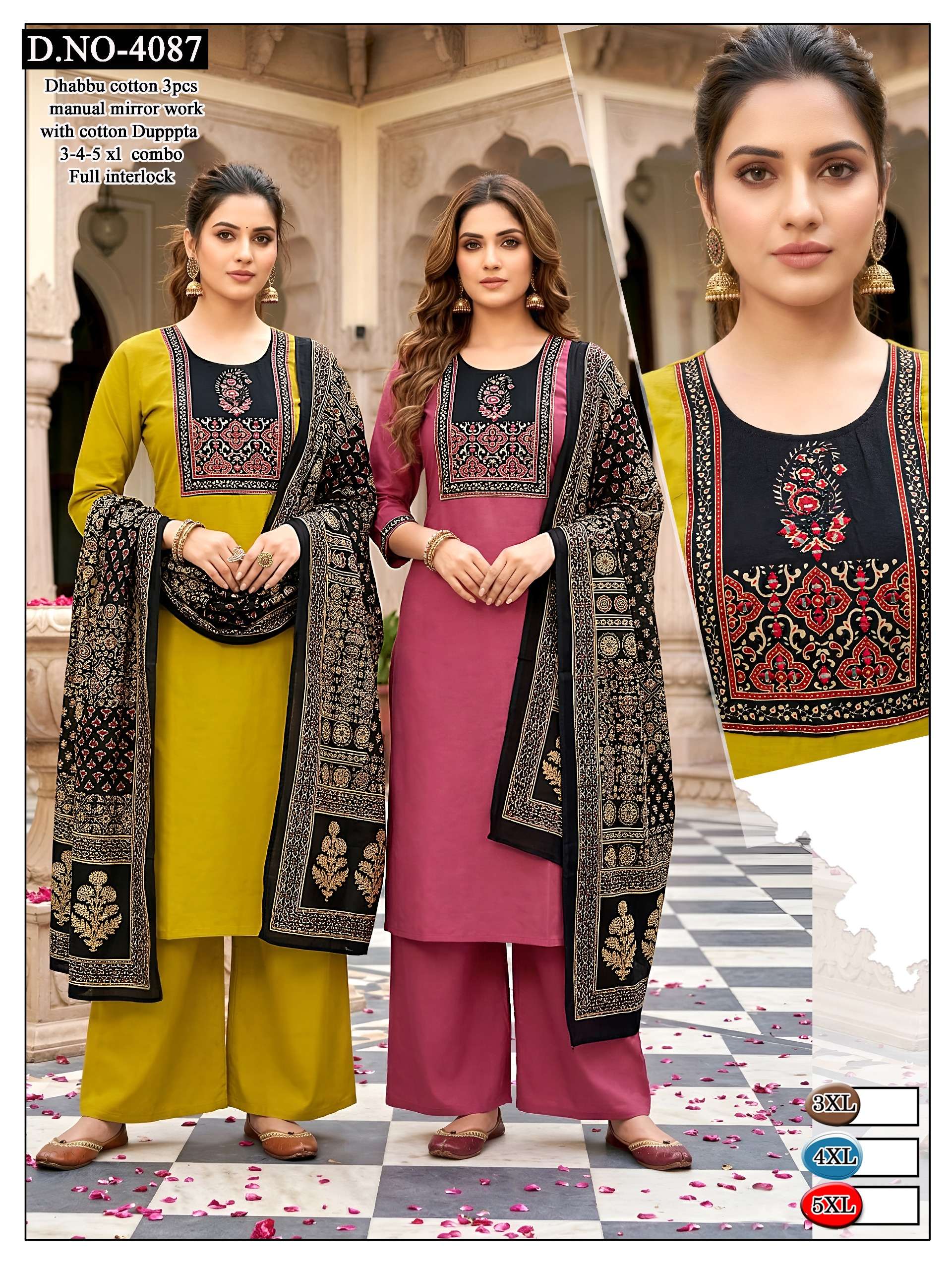 DHABBU COTTON 3PCS MANUAL MIRROR WORK SALWAR SUIT RESELLER F...