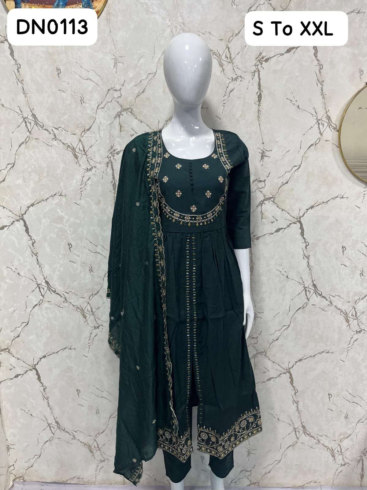 DN0113 TRADITIONAL NECK AND BORDER KURTI 3 PIECE SUIT CATALO...
