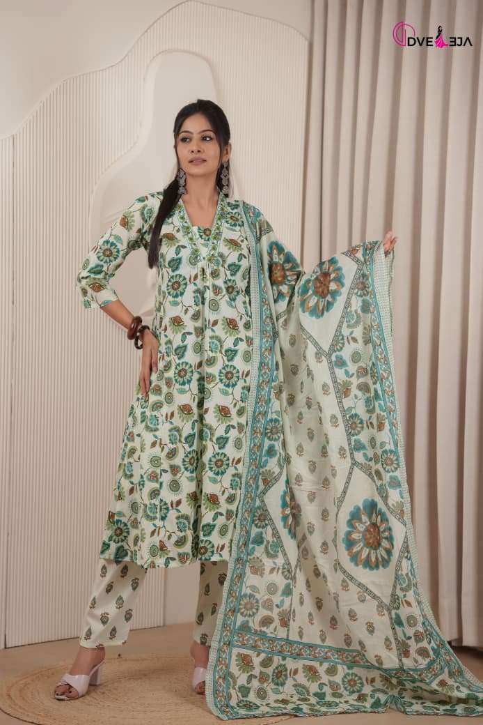 DVEEJA FASHION LEELA SERIES COTTON A LINE CUT 3 PCS SALWAR S...