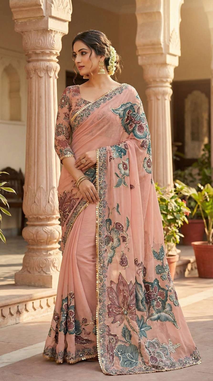 exquisite and Premium Urvi pure Georgette fancy fabric Embel...