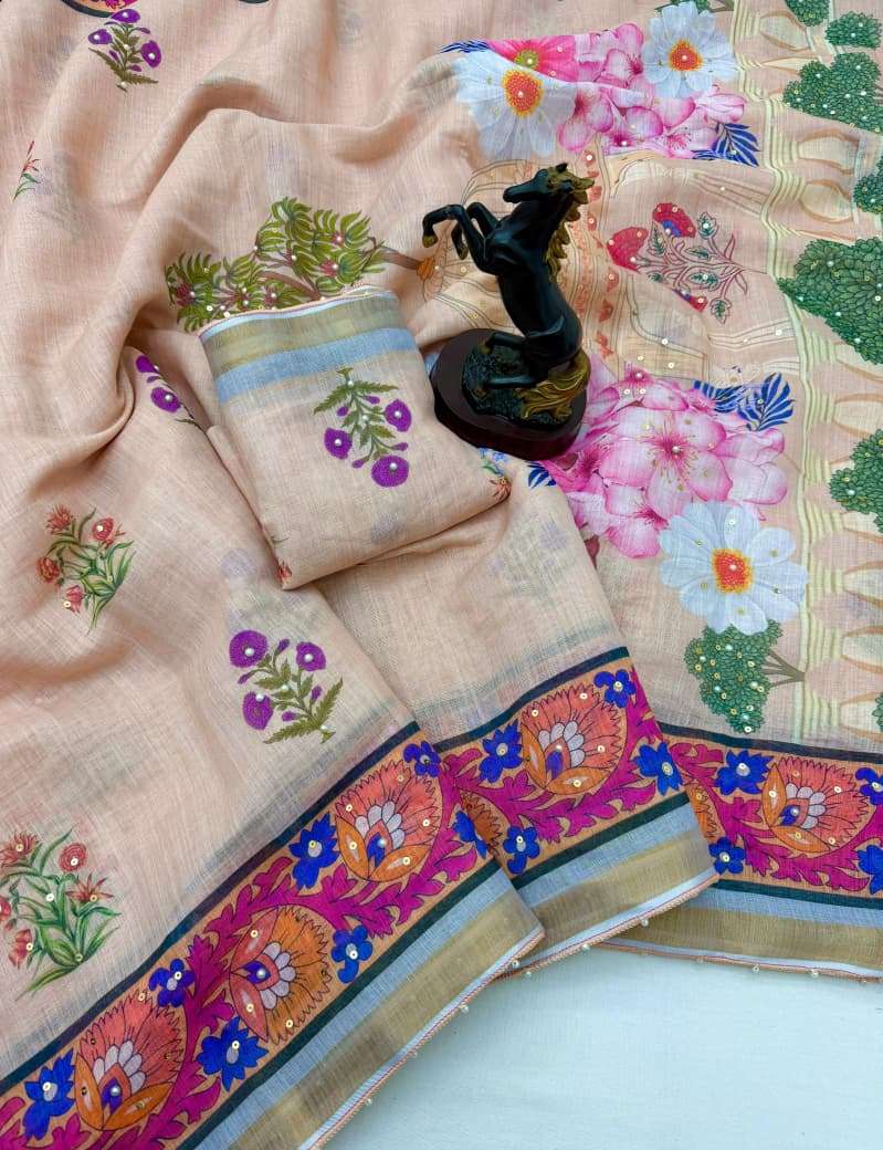 FANCY AND BEAUTIFUL DIGITAL PRINTED PURE AND SOFT LINEN SARE...